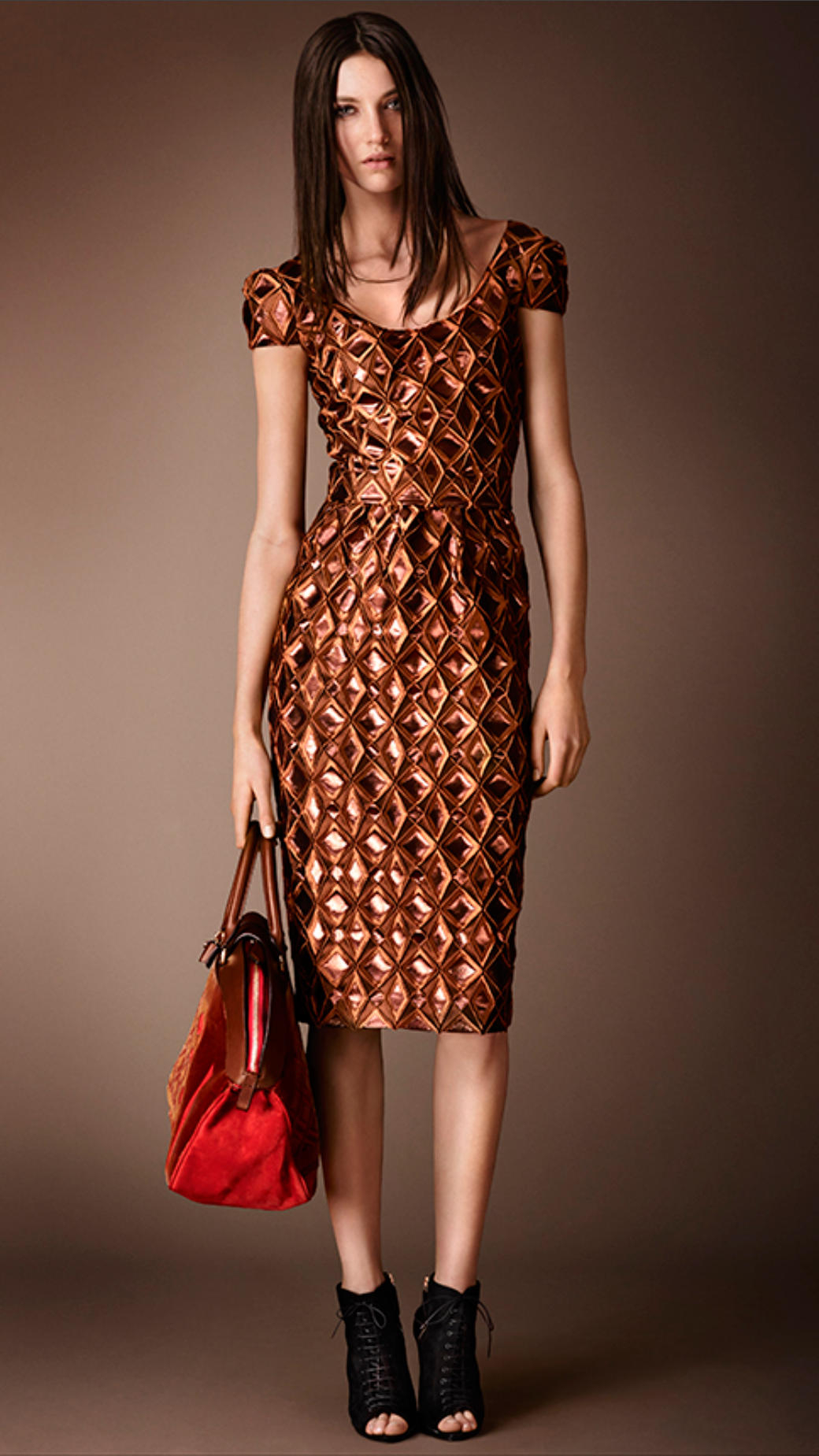 Lyst - Burberry Metallic Geometric Cloqué Dress in Brown