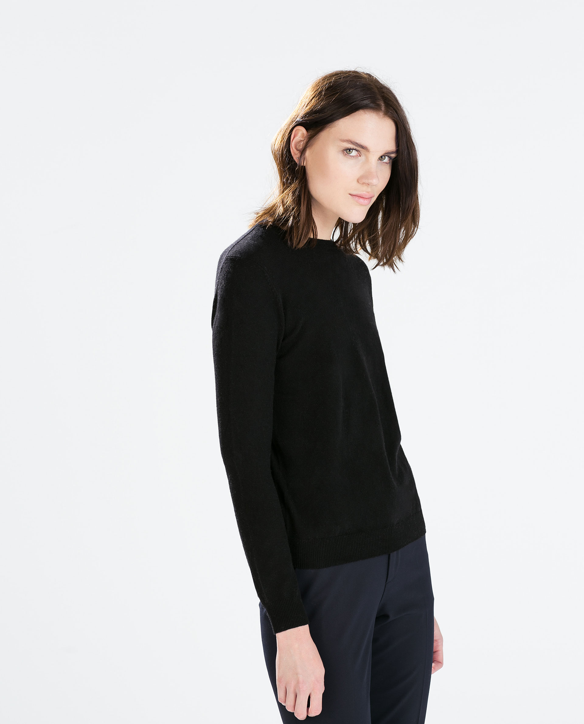 Zara Sweater With Jewel Button in Black Lyst