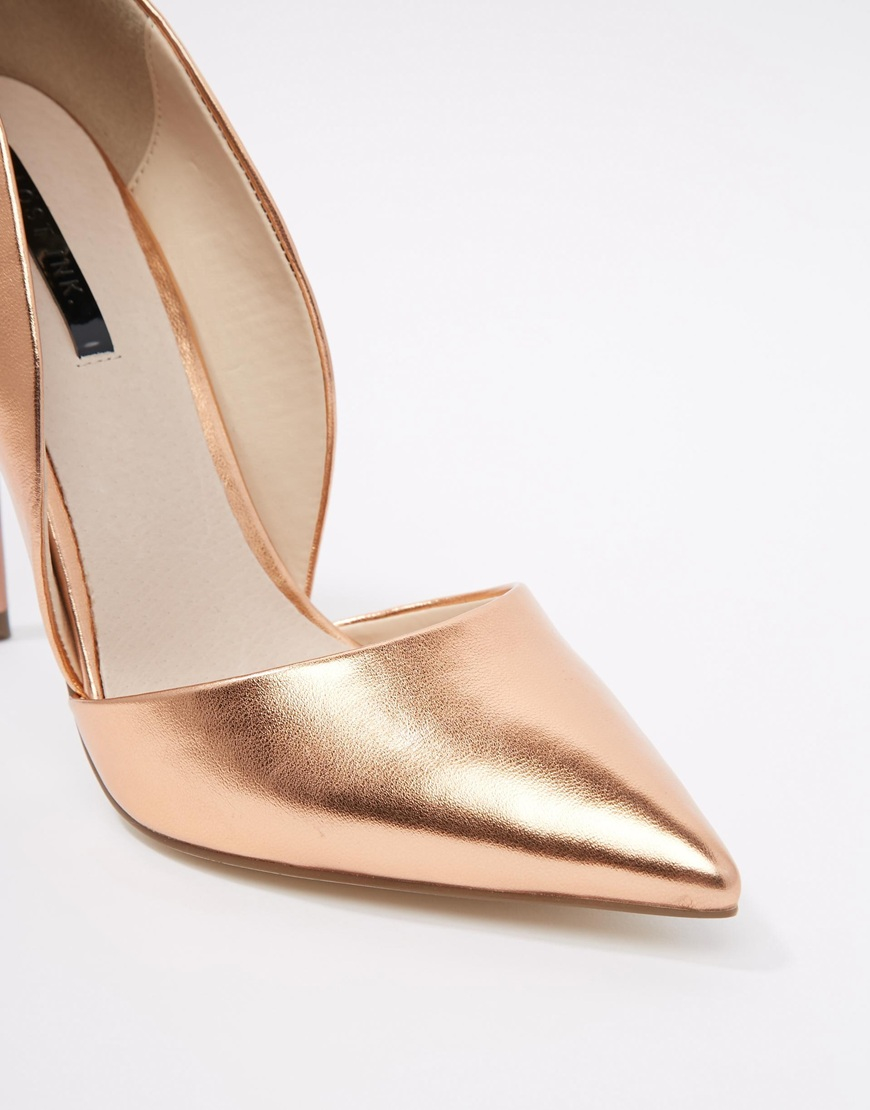 Lyst Lost ink Cleo Rose Gold High Heeled Court Shoes in Metallic