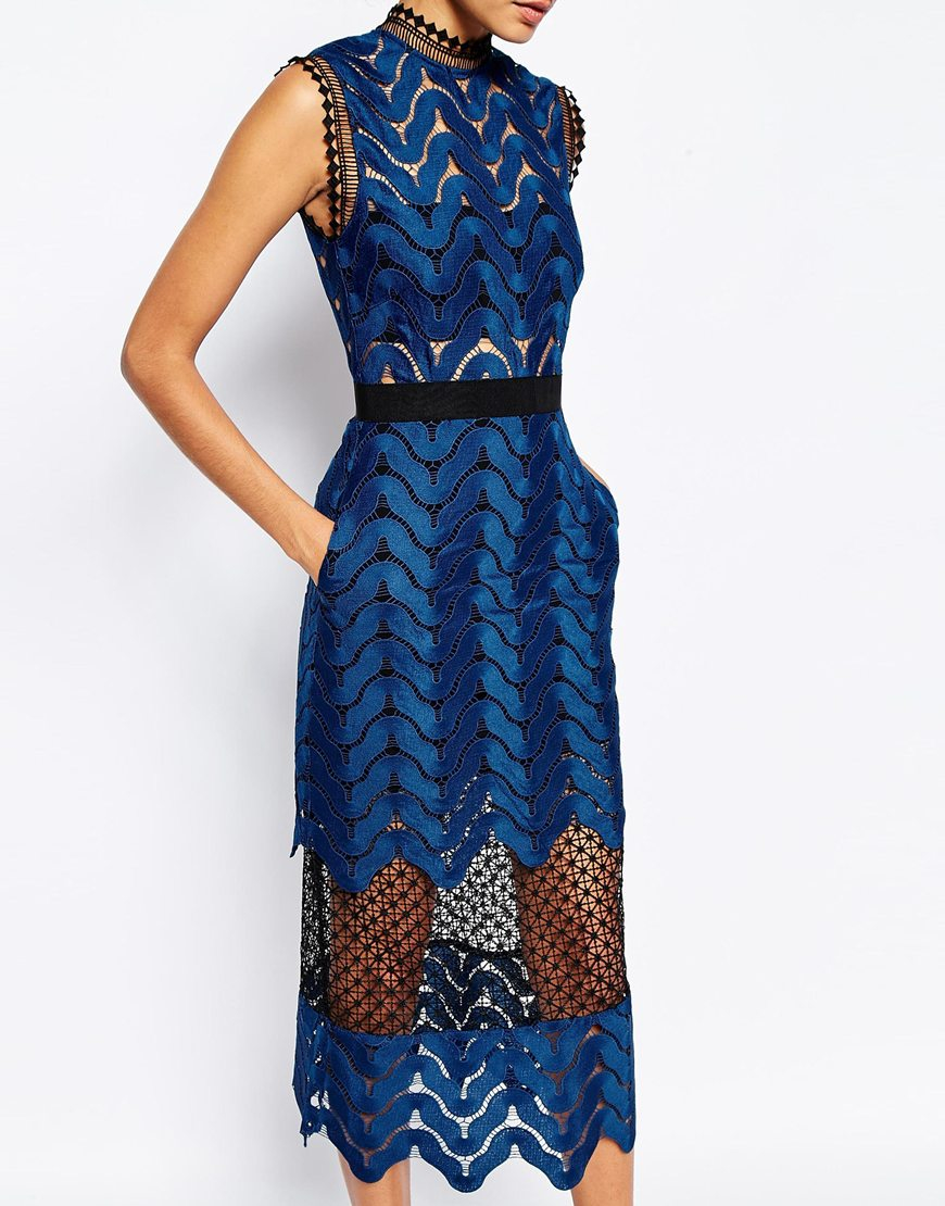 Navy high neck 2025 midi dress