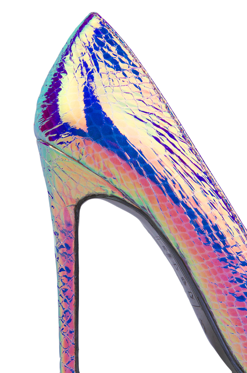 iridescent snakeskin heels