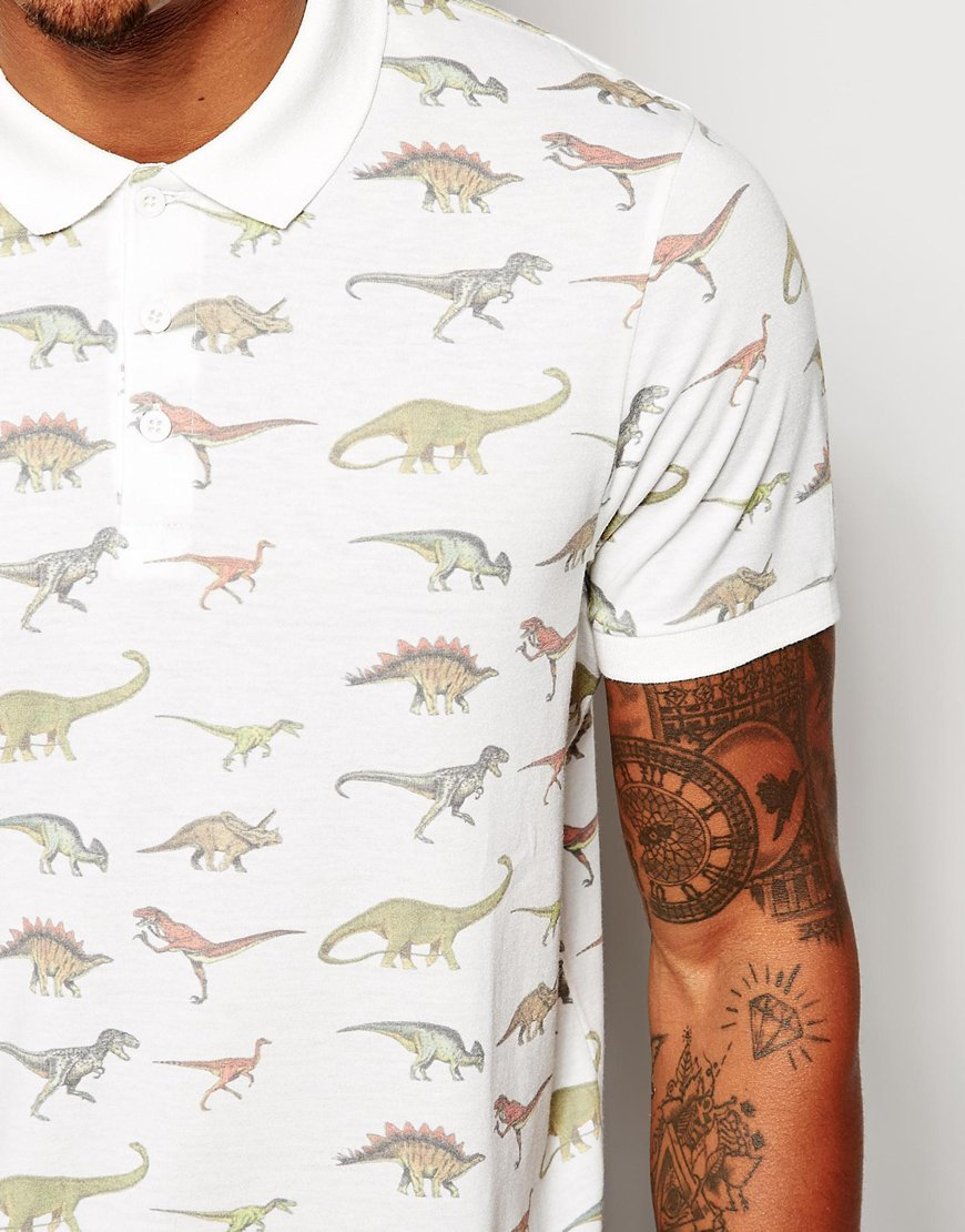 ASOS Polo Shirt with Dinosaur Print in ...
