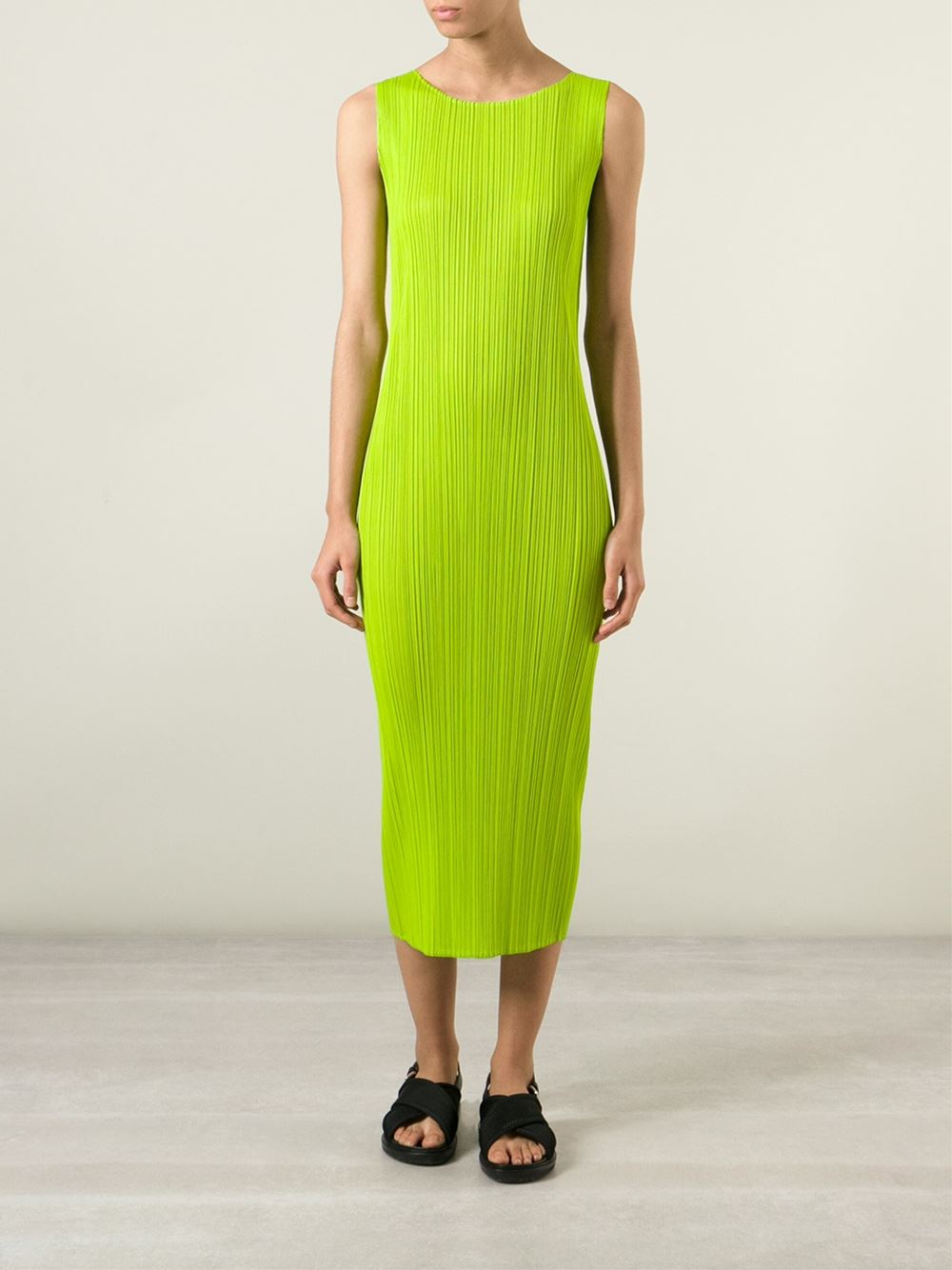 Pleats please issey miyake Pleated Long Dress in Green | Lyst