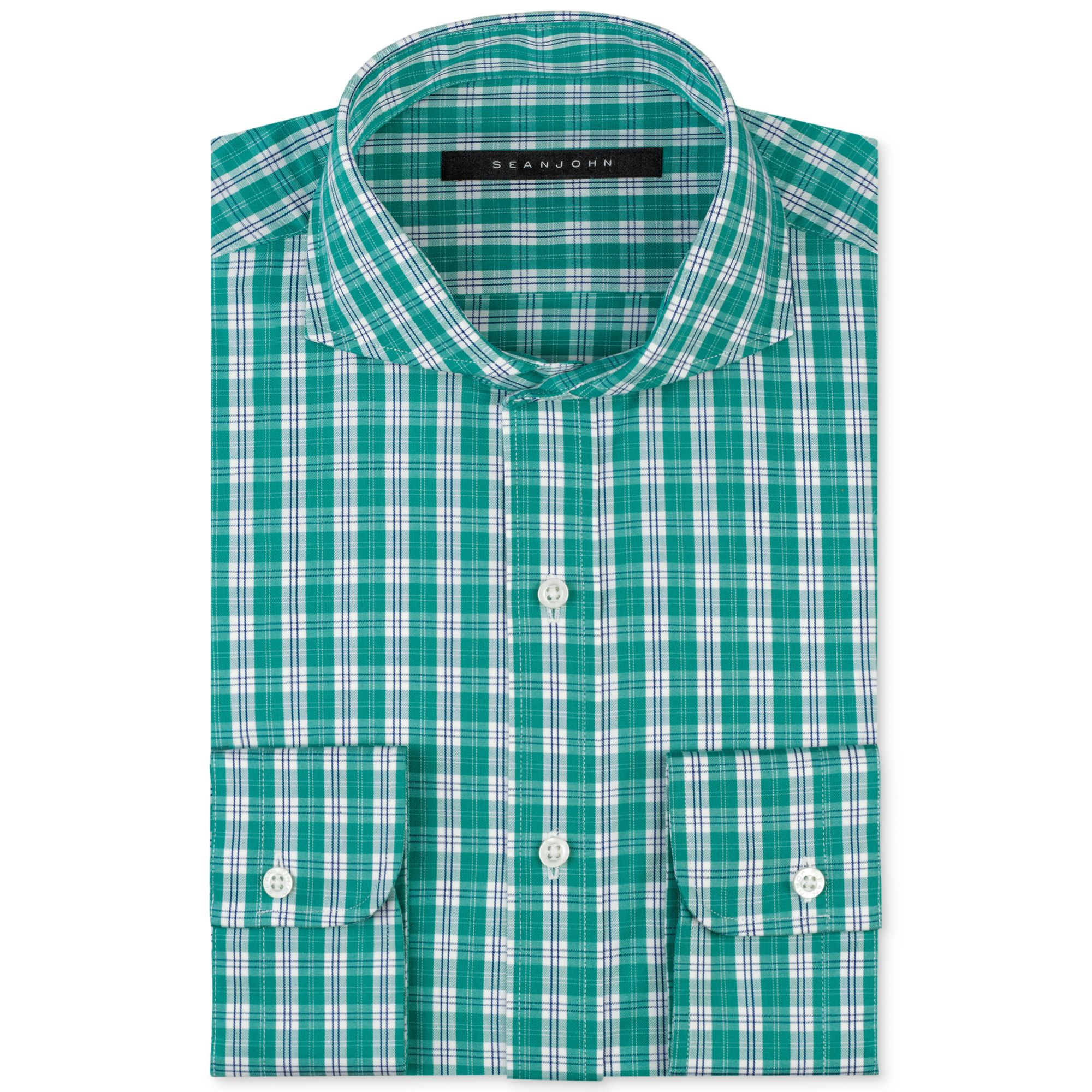 Sean John Green Check Dress Shirt in Green for Men | Lyst