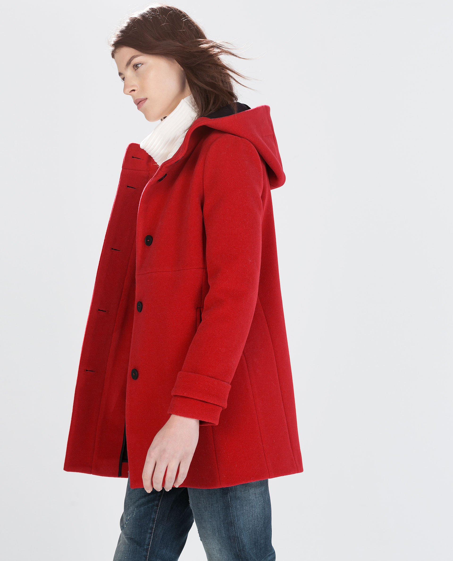 Zara Wool Duffle Coat in Red | Lyst