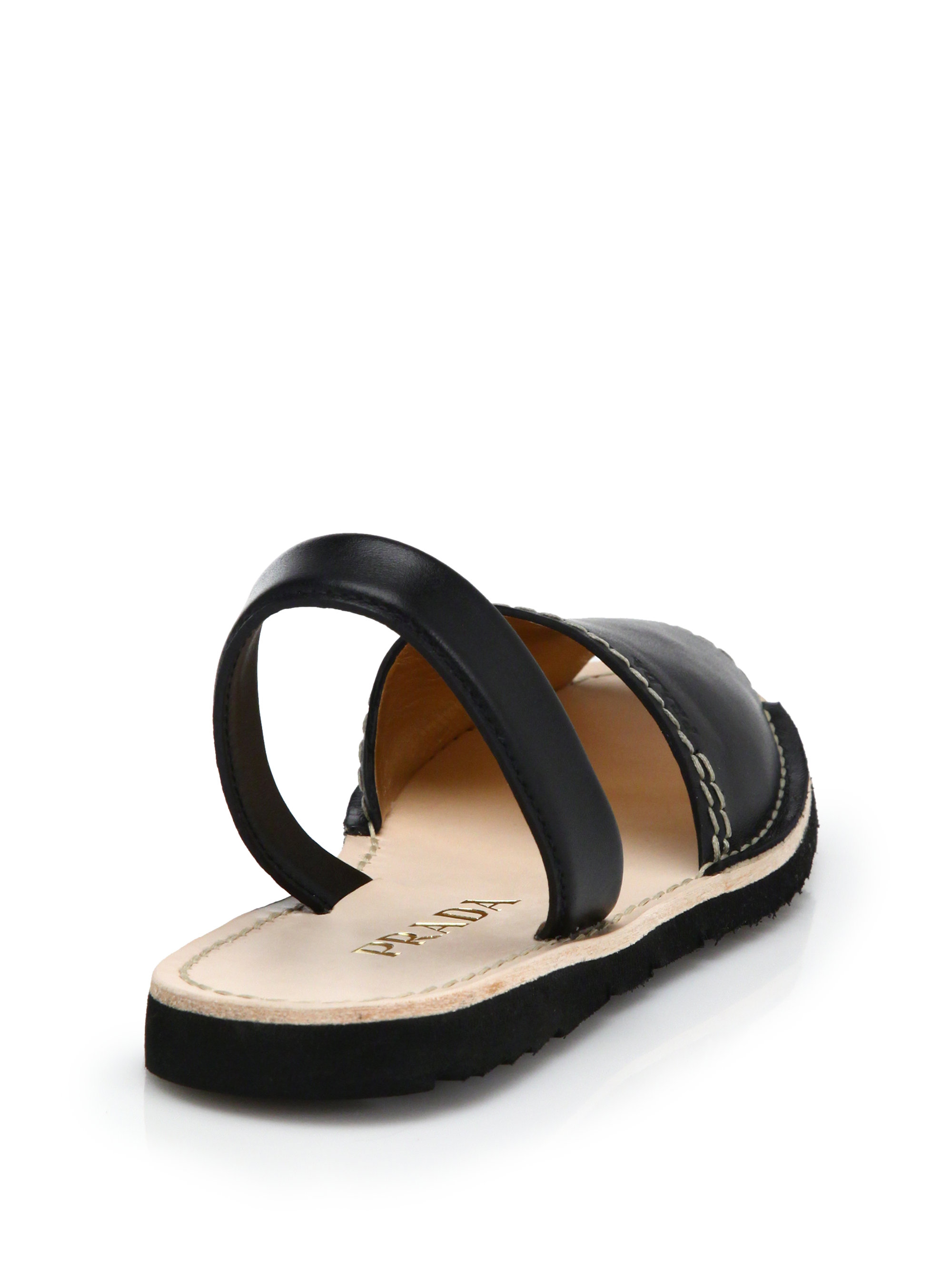 Prada Flat Leather Slingback Sandals in 