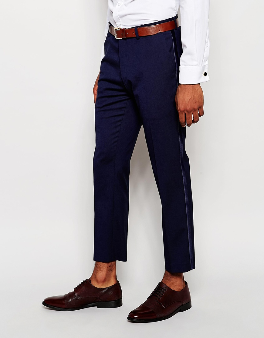 ASOS Skinny Tuxedo Suit Trousers With Satin Stripe - Navy in Blue for ...