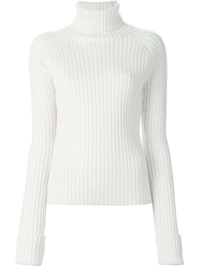 JOSEPH Ribbed Turtleneck Sweater in White | Lyst