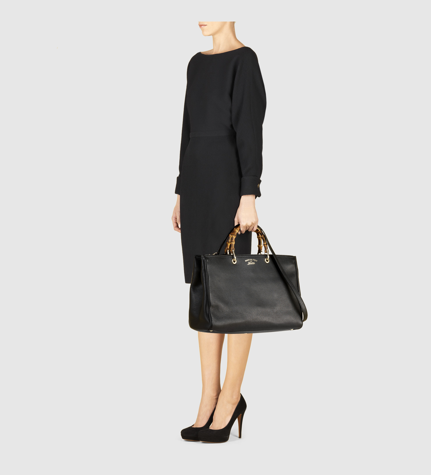 Lyst - Gucci Bamboo Leather Tote in Black