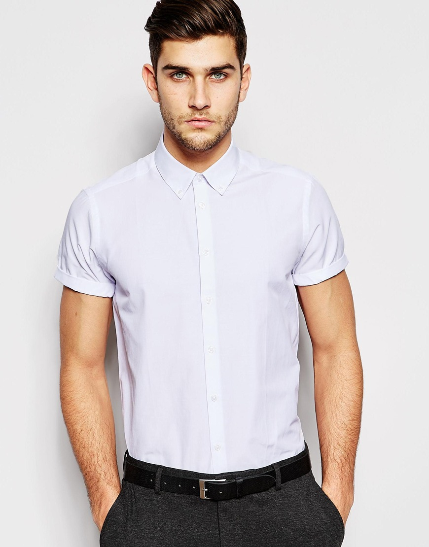 Asos Smart Shirt With Short Sleeve And Button Down Collar in White for ...