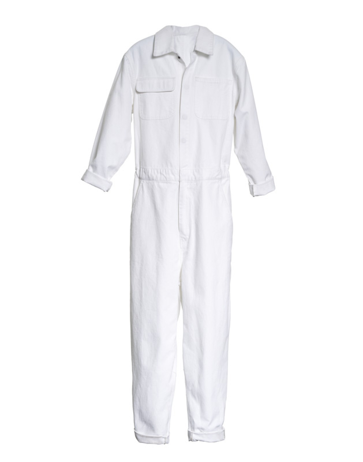 all white jean jumpsuit