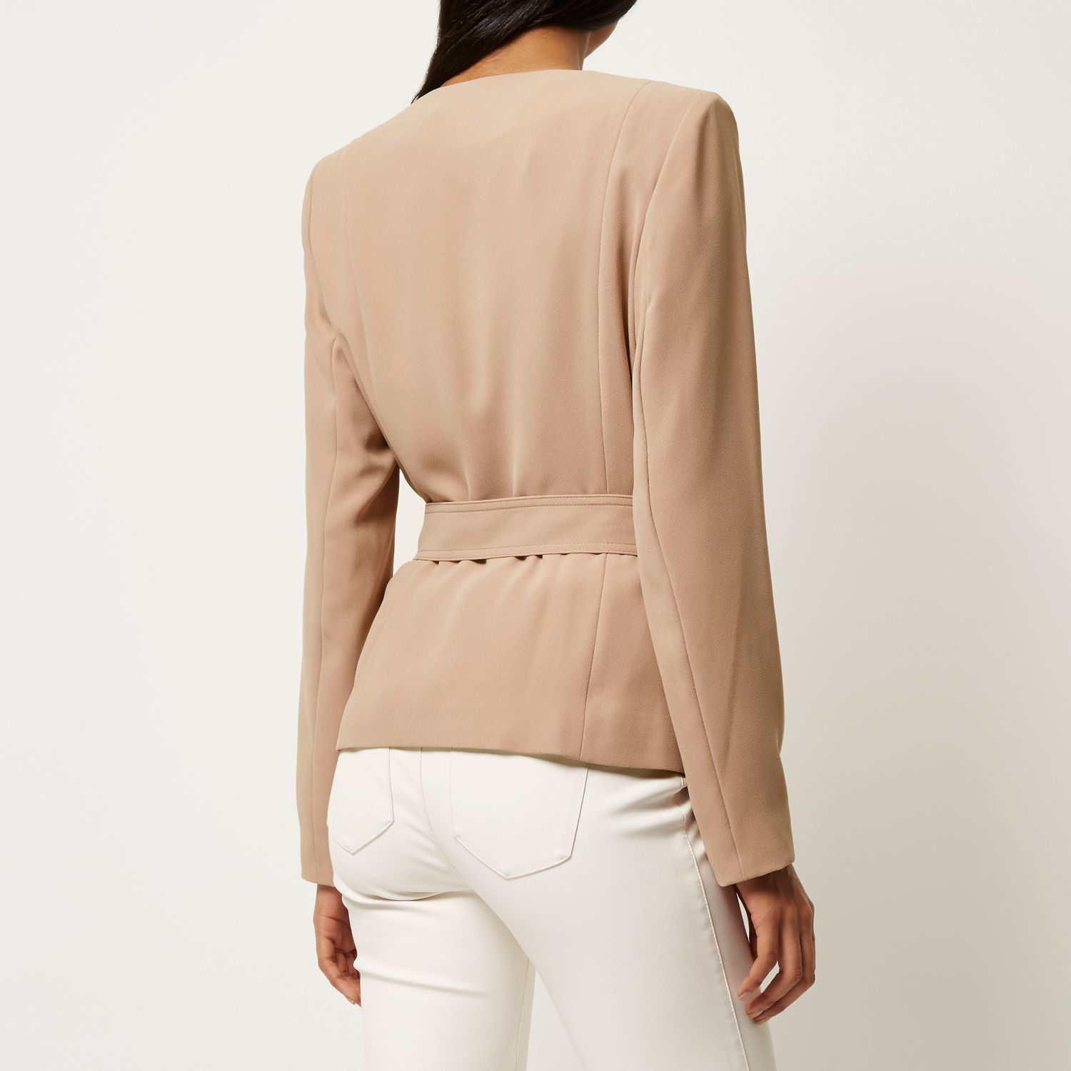 River Island Synthetic Dark Beige Belted Jacket in Natural - Lyst