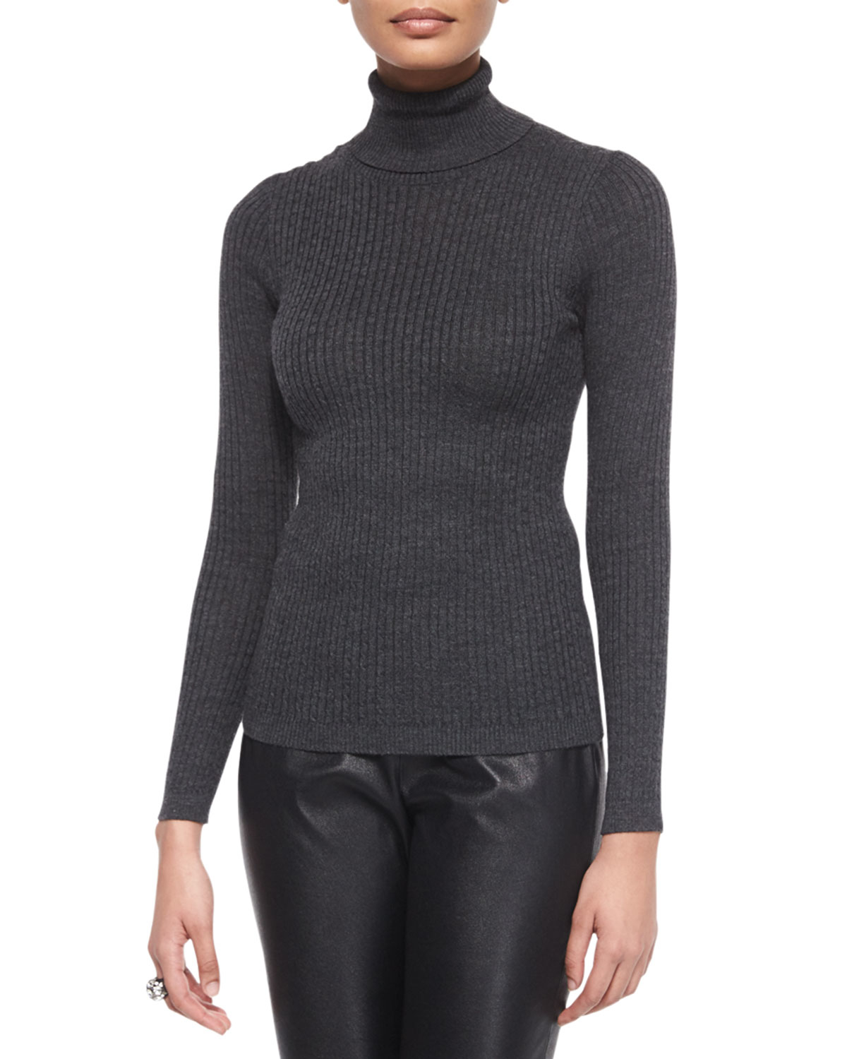 St. John Wool Ribbed-knit Turtleneck Sweater in Grey Marble (Gray) - Lyst