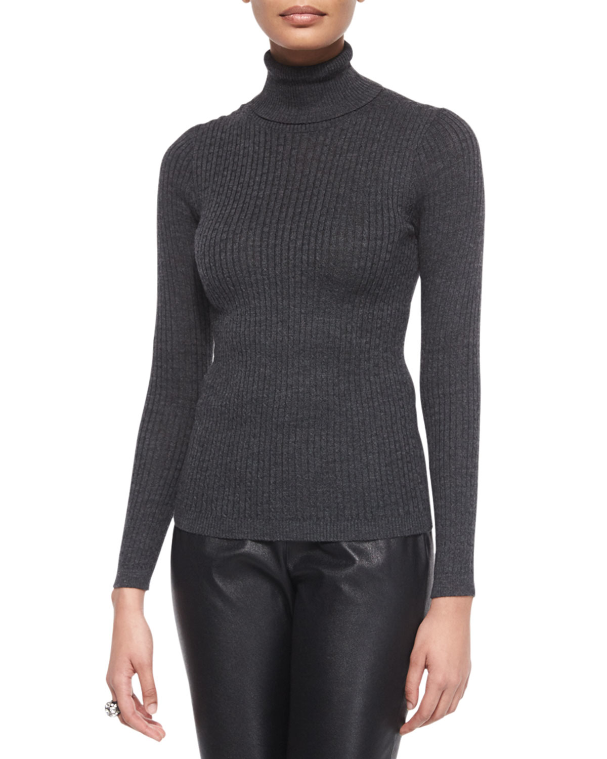 Lyst - St. john Ribbed-knit Turtleneck Sweater in Gray