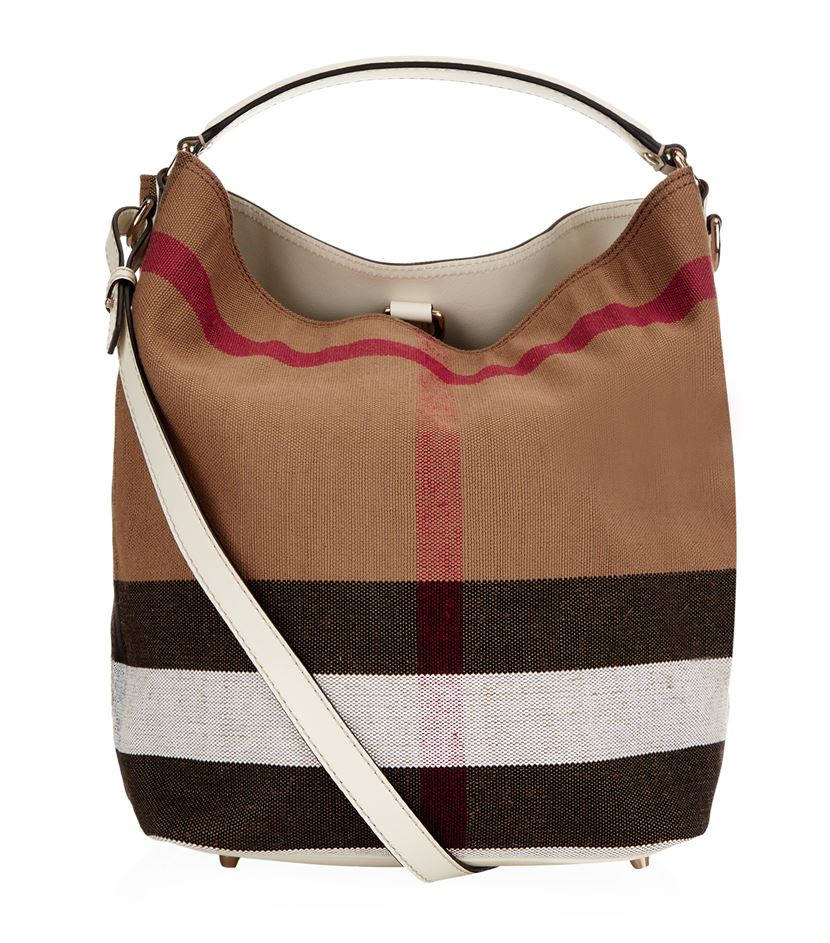 Burberry Medium Canvas Check Hobo Bag in Natural Lyst UK