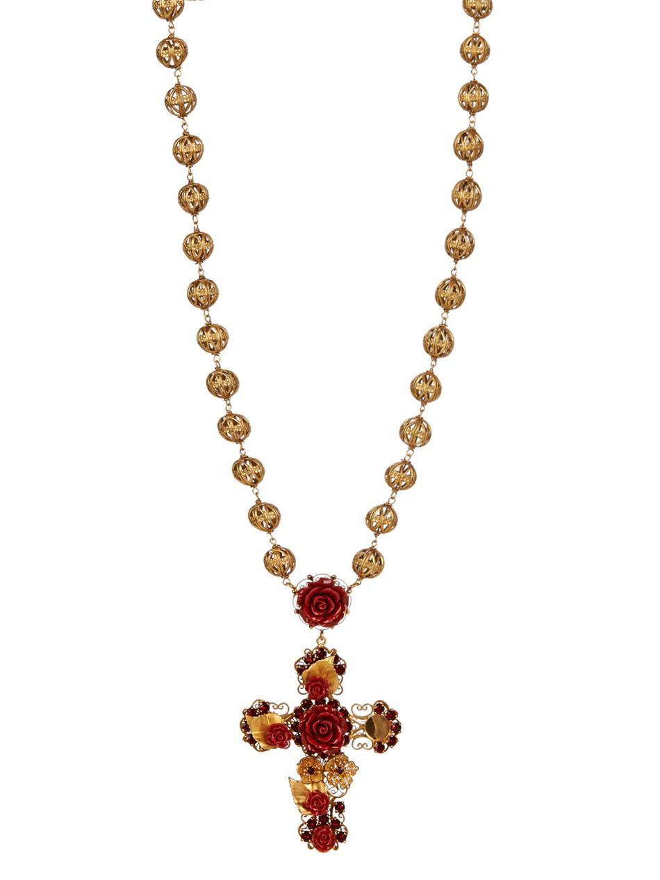 Dolce \u0026 Gabbana Red-Gold Cross Necklace 