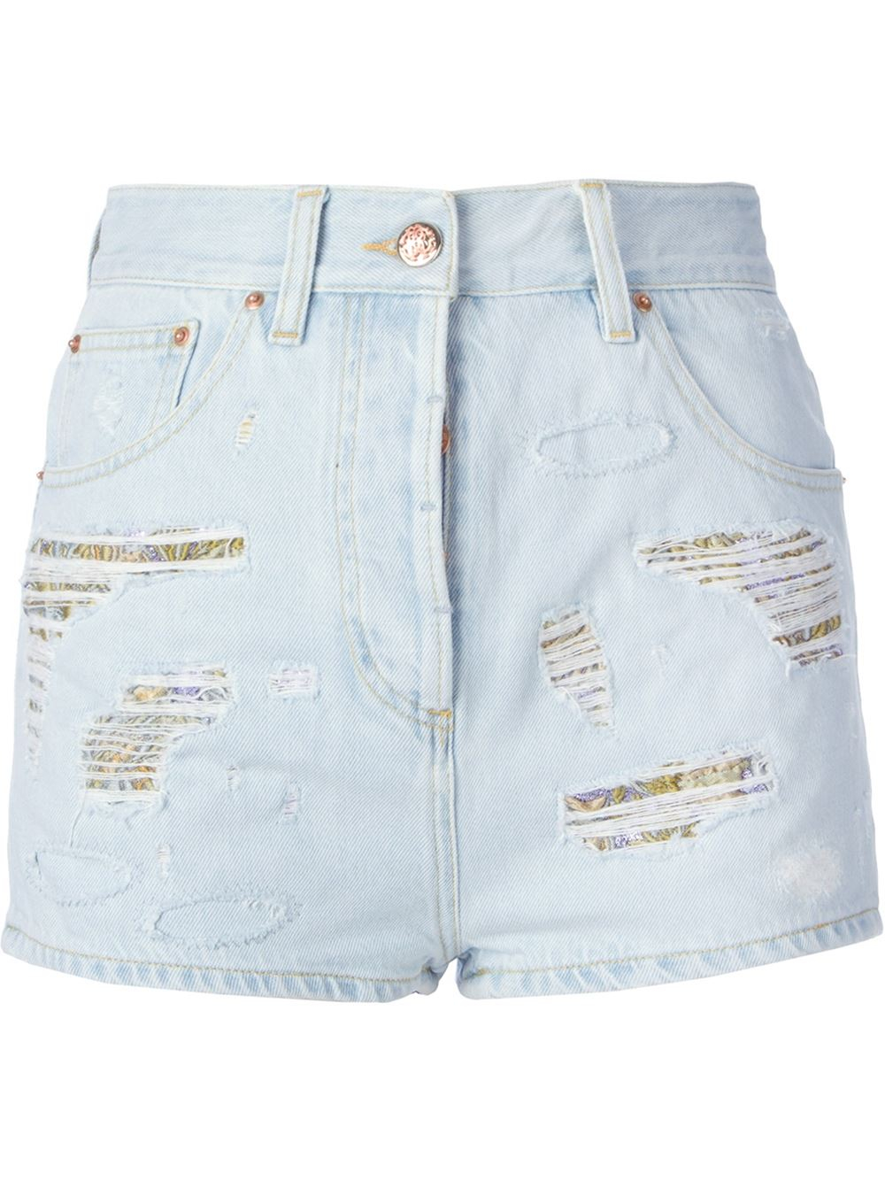 Lyst Roberto Cavalli Ripped Cutoff Shorts in Blue