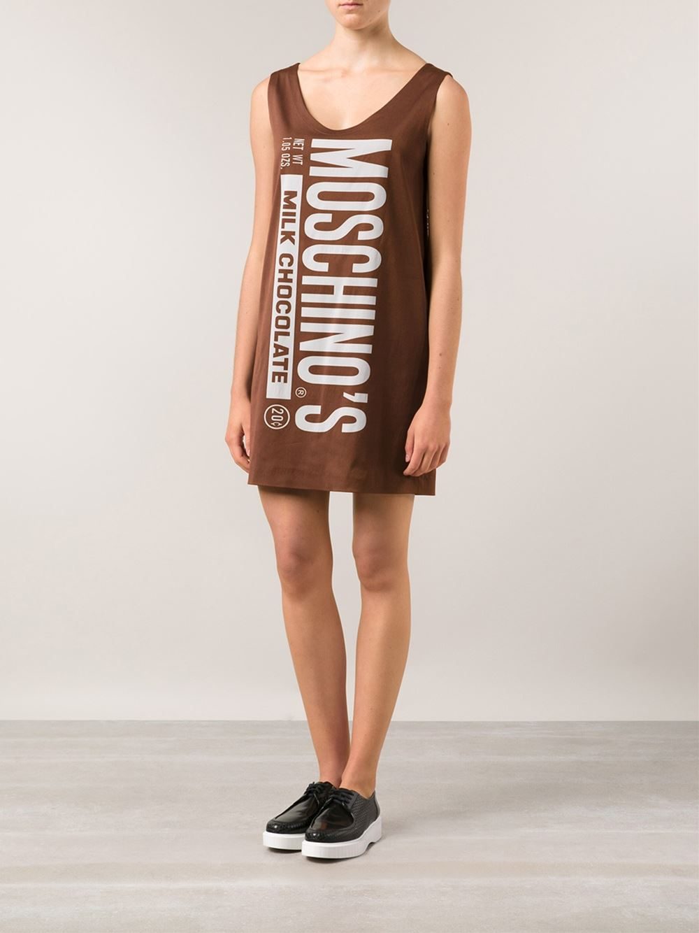 上品なブランド モスキーノBrown Satin Dress Bar Chocolate ワンピース