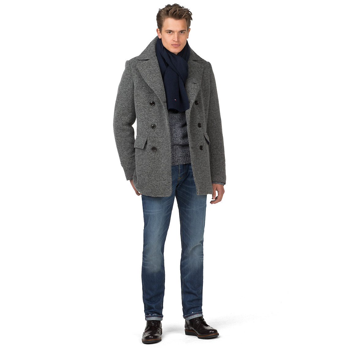 Tommy Hilfiger Knitted Pea Coat in Light Grey Heather (Grey) for Men - Lyst