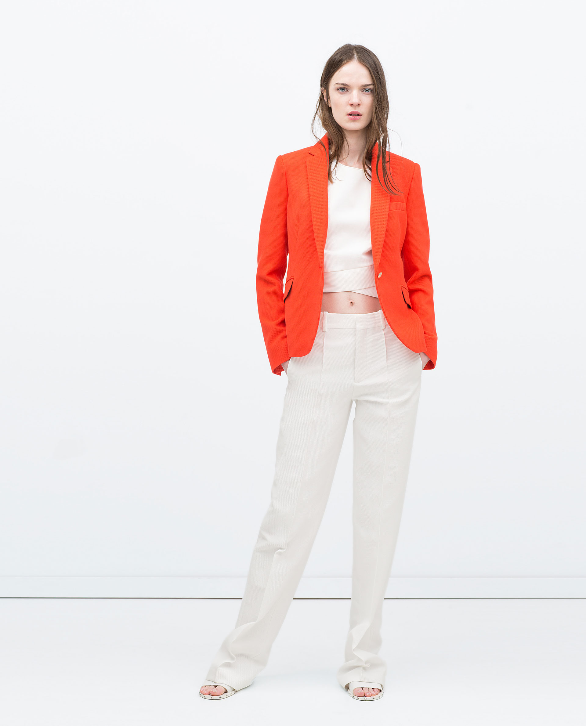 zara orange feather blazer
