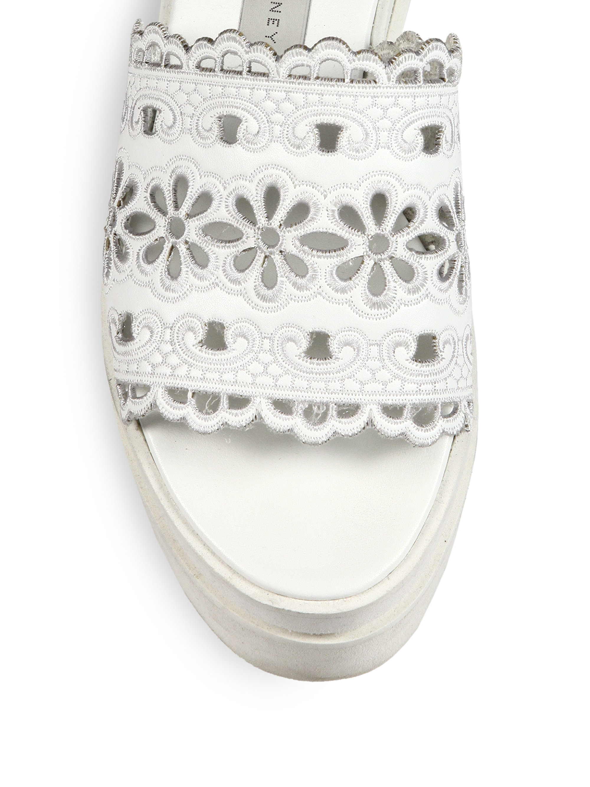 Stella McCartney Slide Lace Platform Sandals in White - Lyst