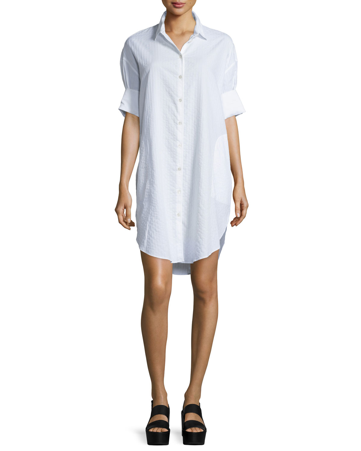 Acne Studios Button-Front Cotton Shirt Dress in White - Lyst