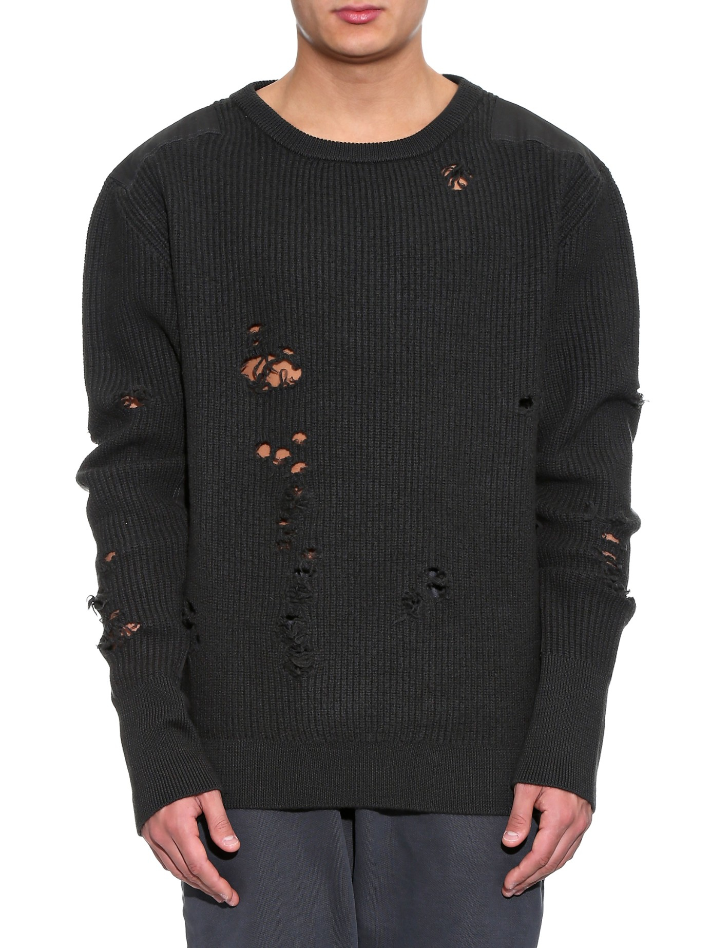Yeezy Distressed Military Wool Sweater in Black for Men | Lyst