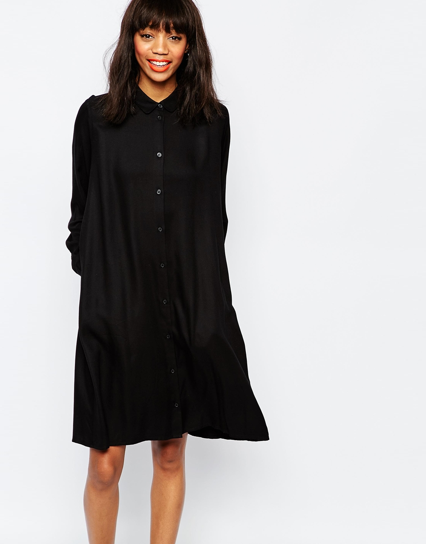 Monki Oversized Shirt Dress With Collar in Black | Lyst