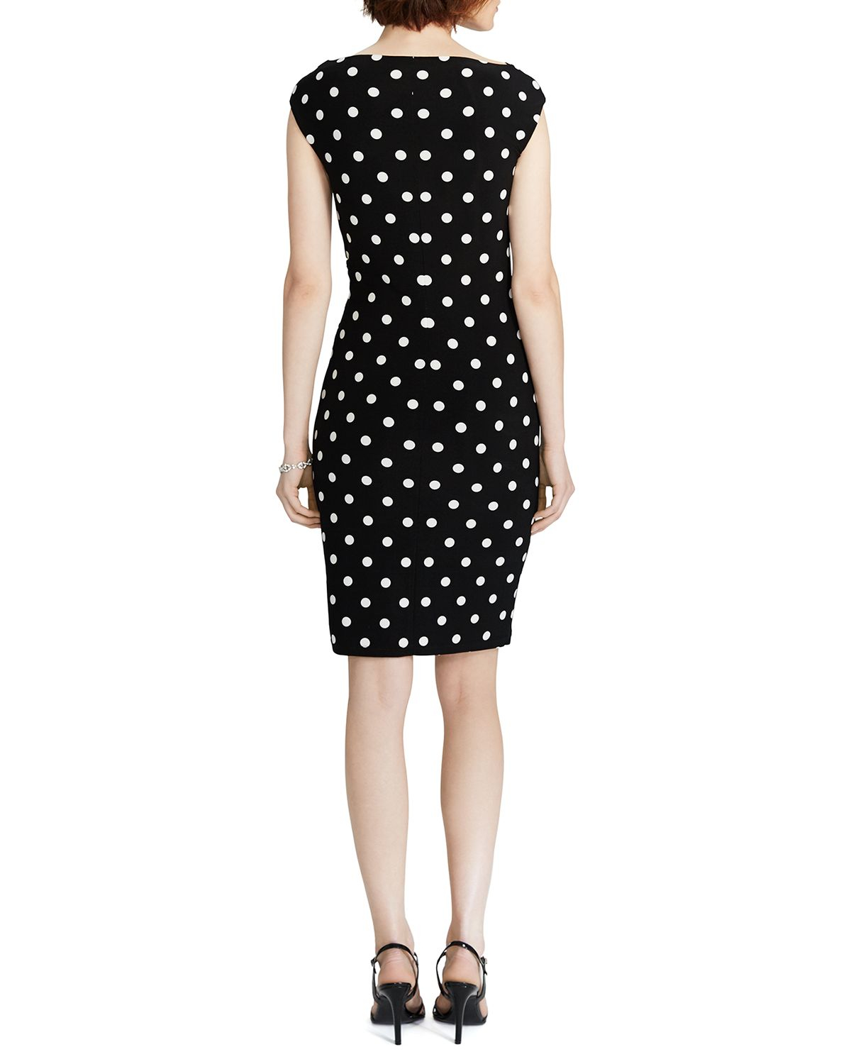 Ralph Lauren Lauren Dress - Polka Dot Ruched in Black - Lyst