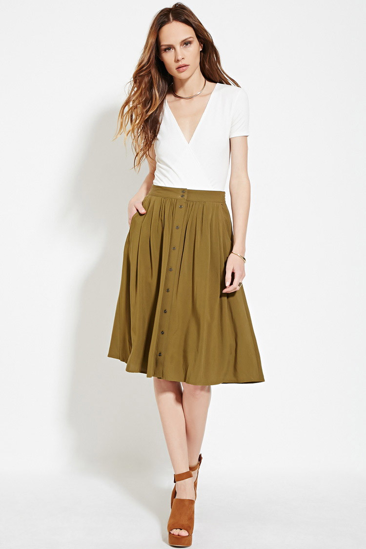 button front midi skirt forever 21