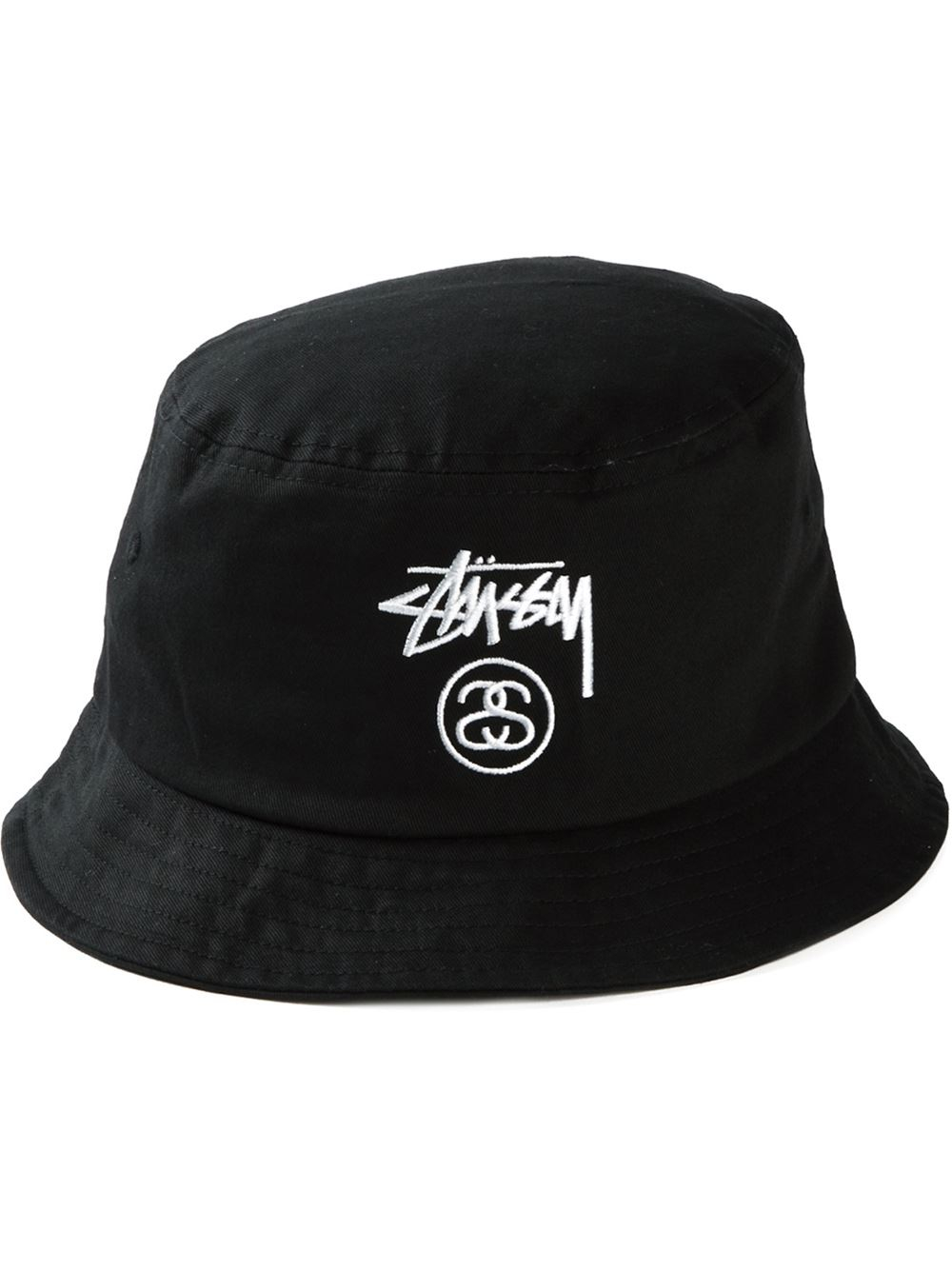 Stussy Logo Embroidered Bucket Hat in Black for Men | Lyst UK