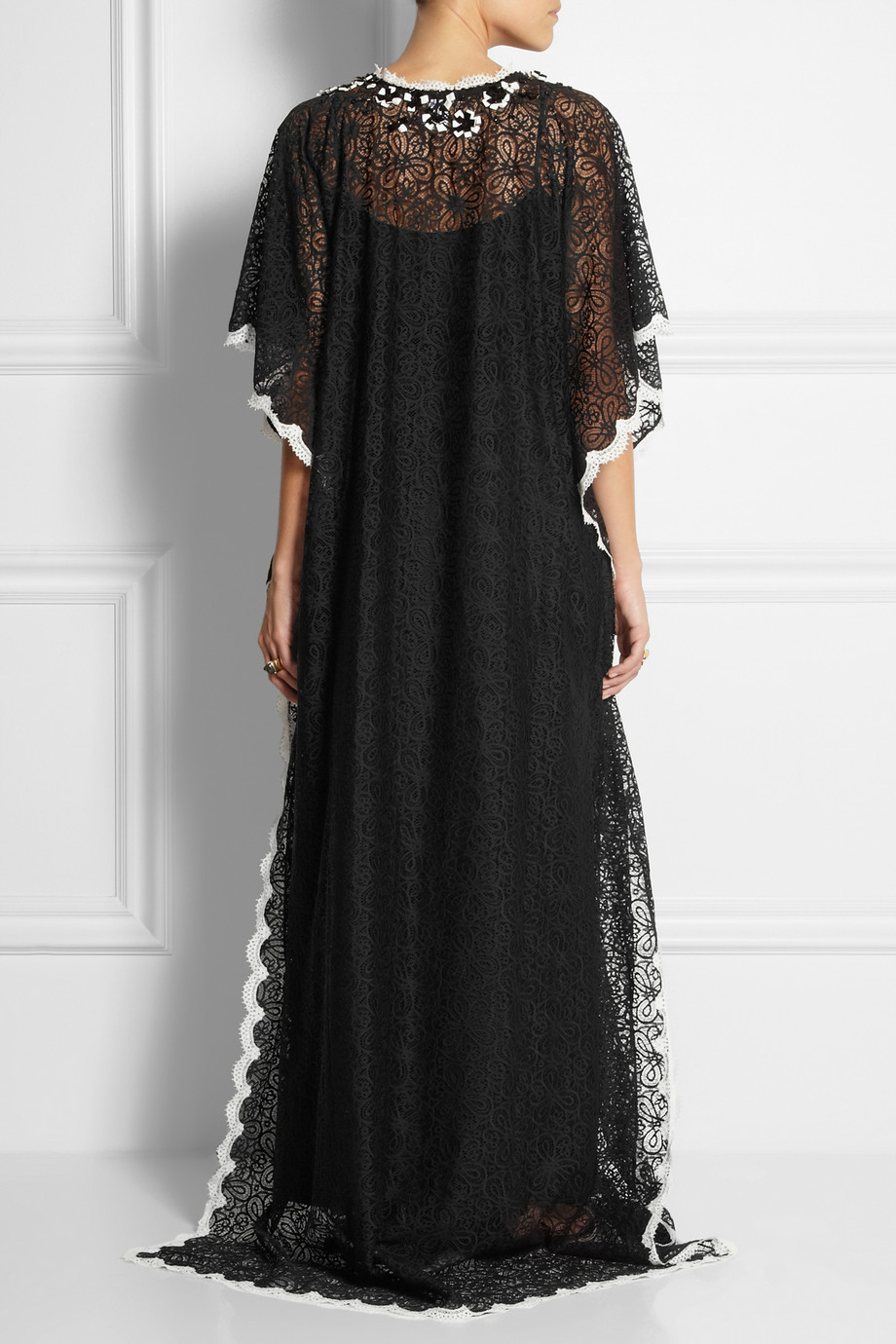 Lyst - Oscar De La Renta Embellished Cotton-Lace Kaftan in Black