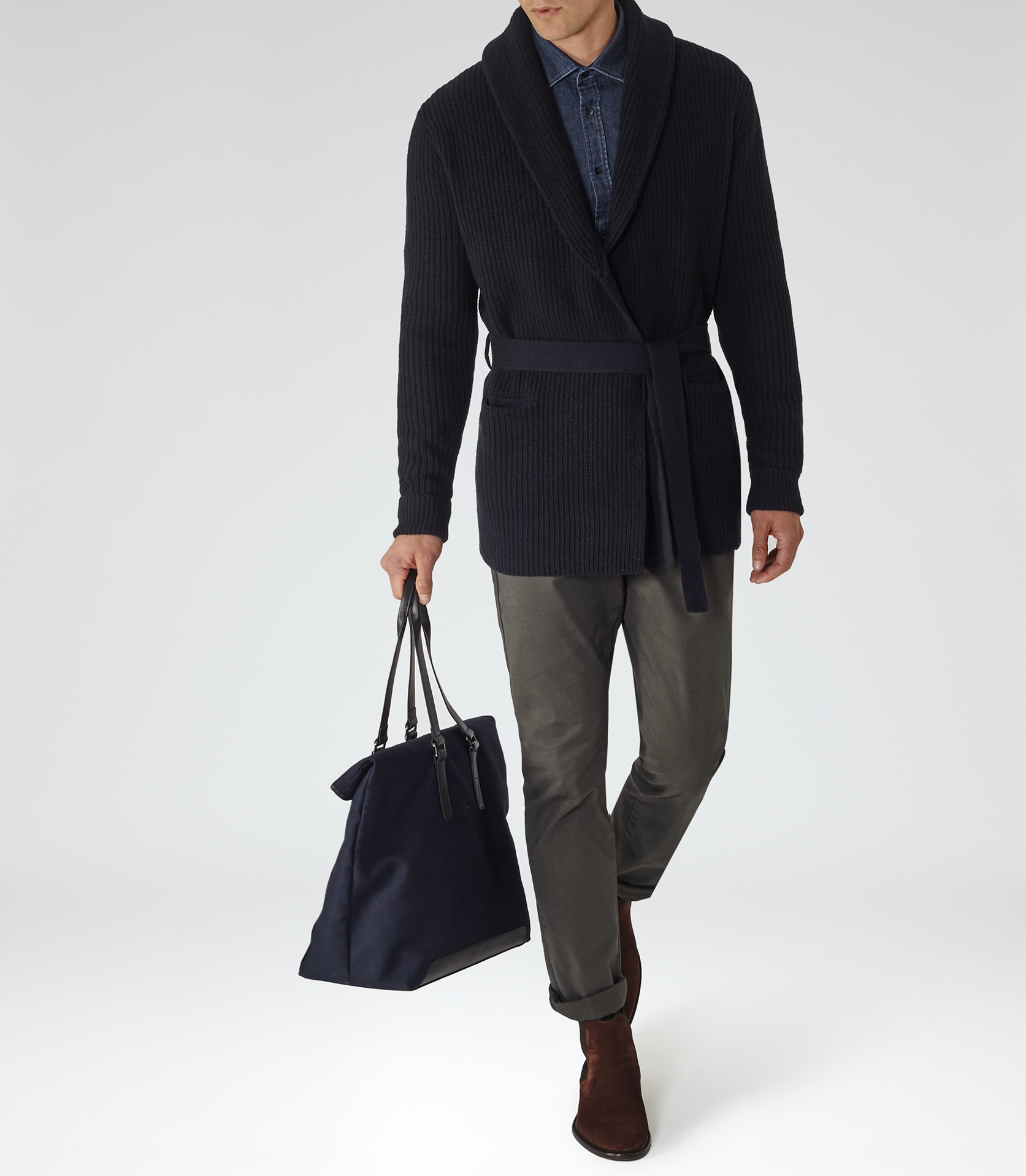 Reiss Denim Macey Belted Cardigan in Navy (Blue) for Men Lyst