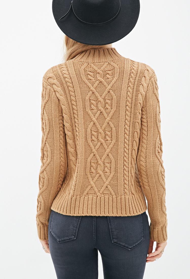 Forever 21 Cable Knit Mockneck Sweater in Brown Lyst