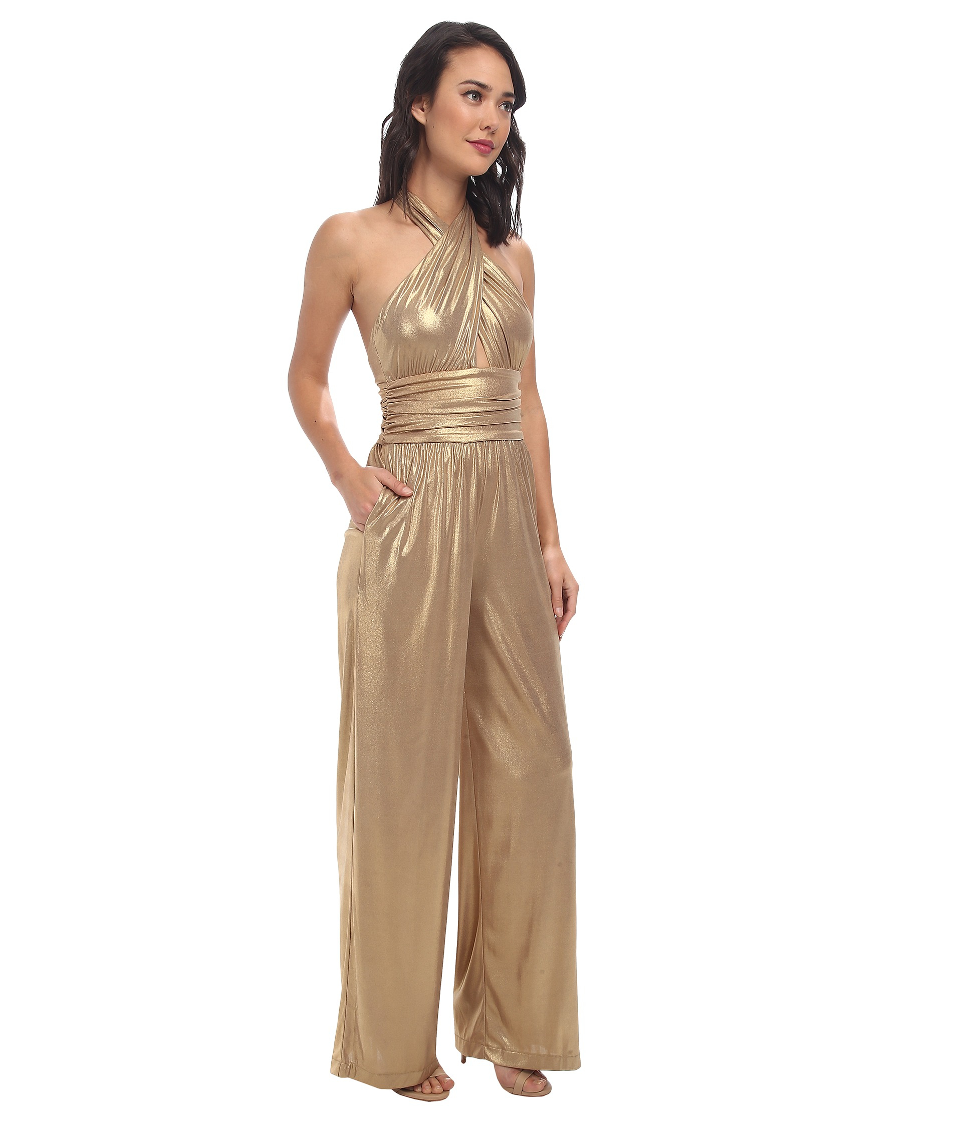 Sam Edelman Cross Front Lamé Jumpsuit in Metallic | Lyst