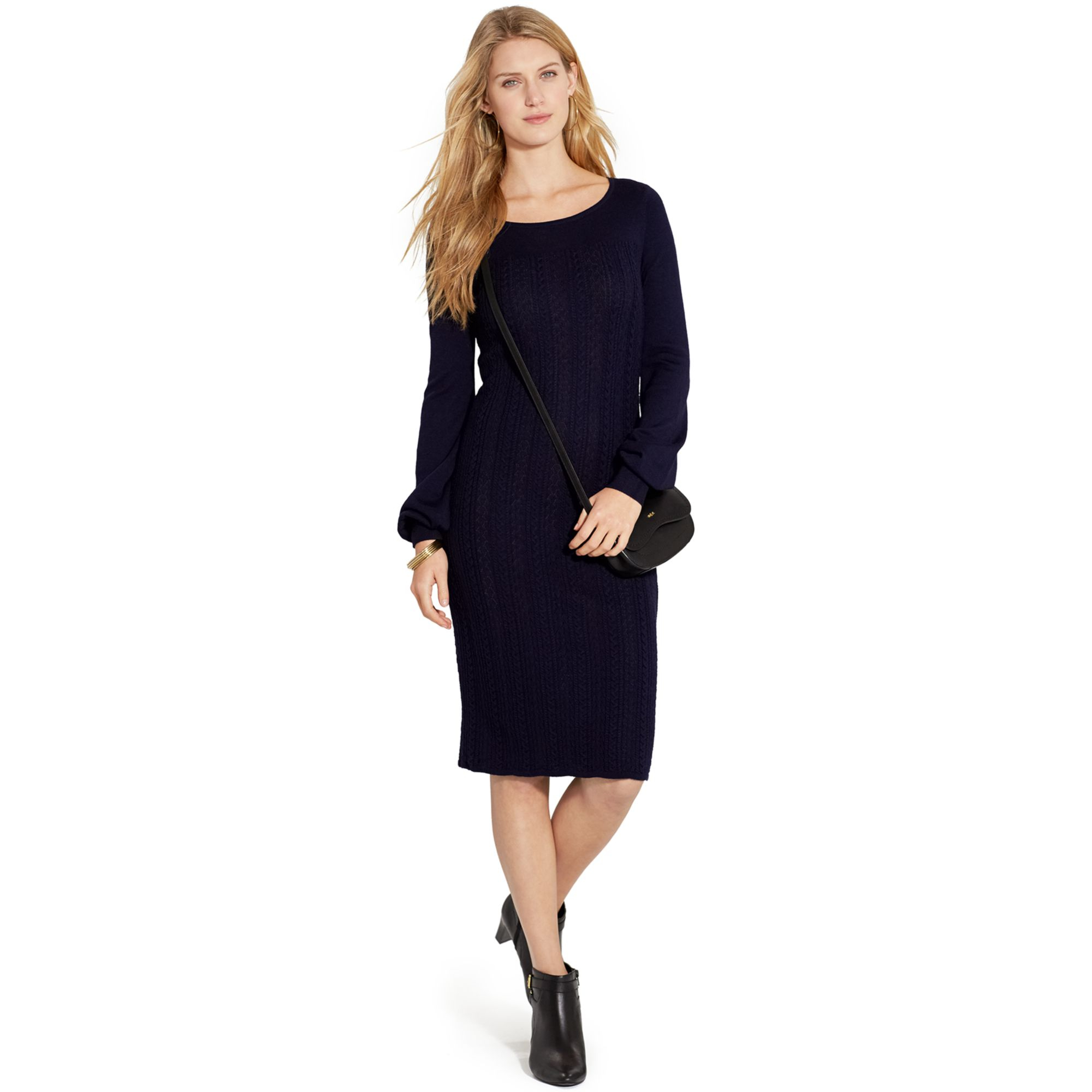 Lauren by ralph lauren BoatNeck CableKnit Sweater Dress in Blue