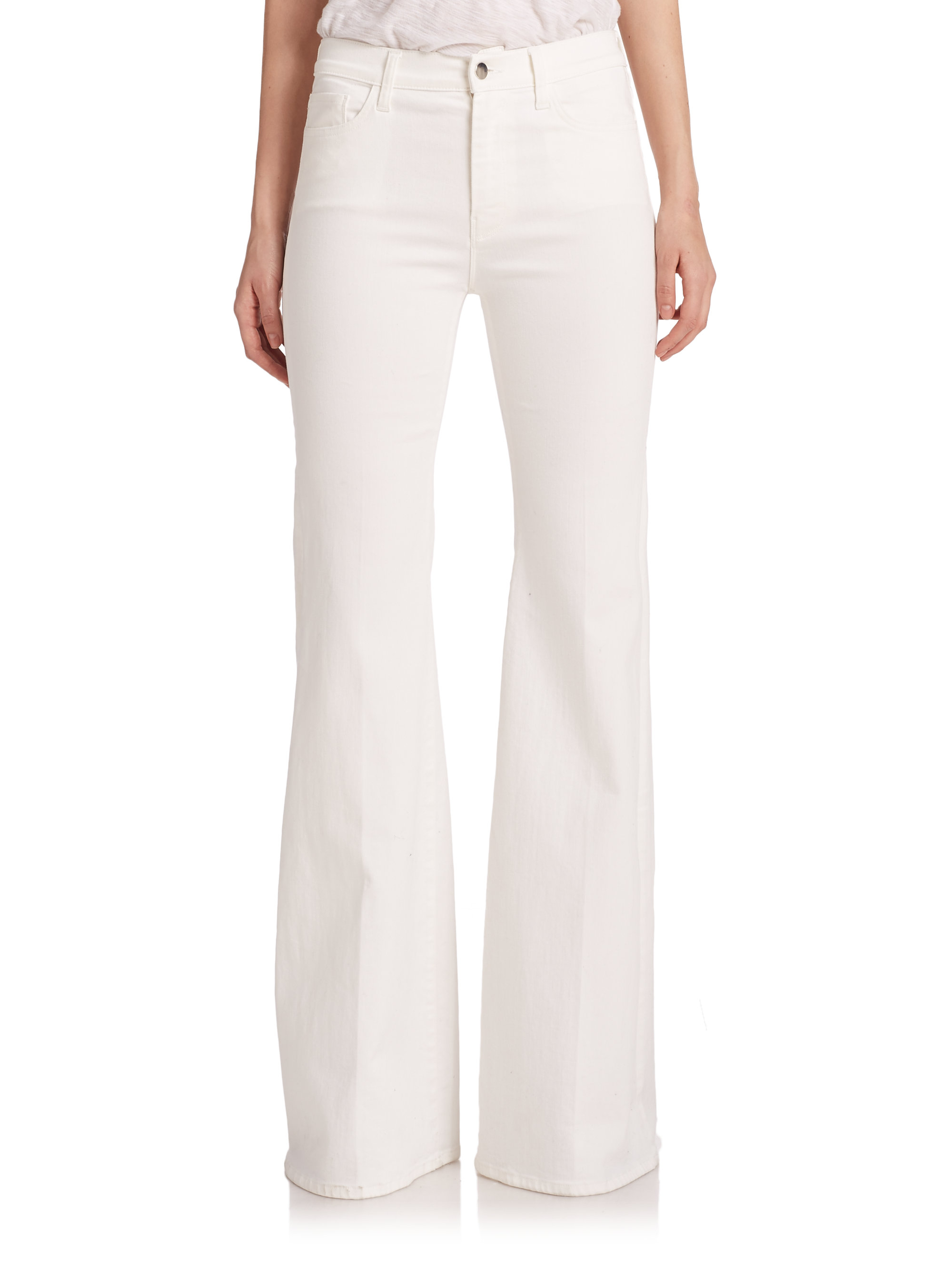 high rise flare white jeans