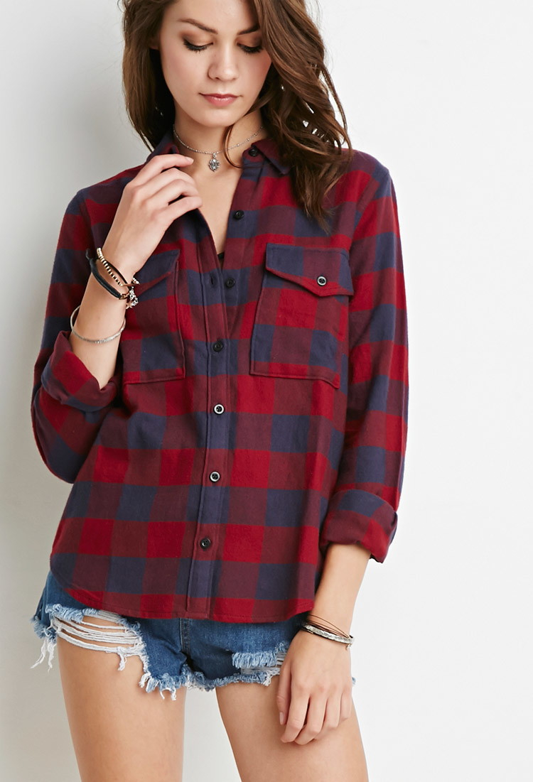 Forever 21 Buffalo Plaid Flannel Shirt in Blue (Red/blue) | Lyst