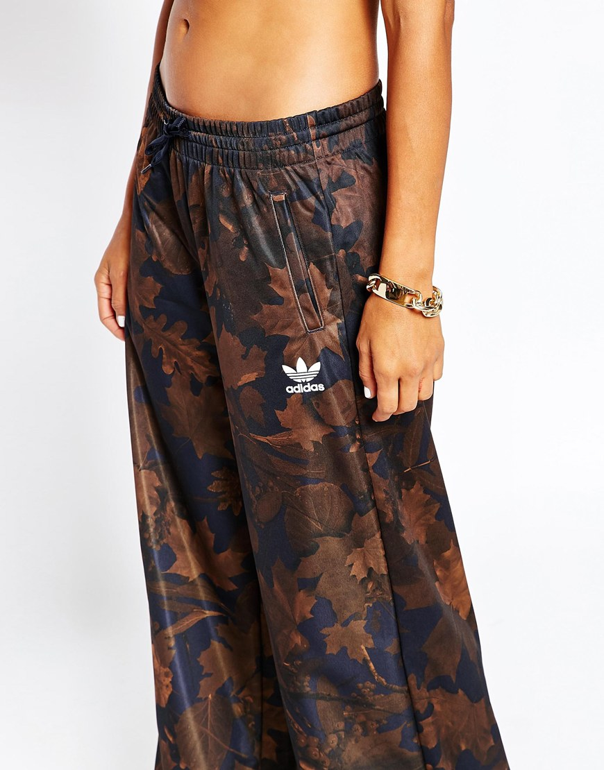 adidas Wide Leg Slouchy Track Pants In All Over Camo Leaf Print | Lyst