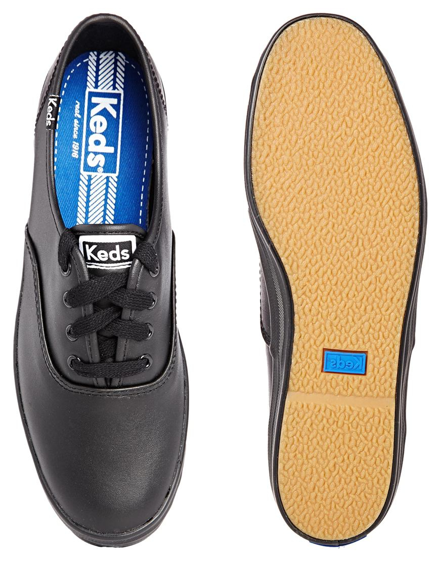Keds Champion Core Black Leather Plimsoll Trainers in Black - Lyst