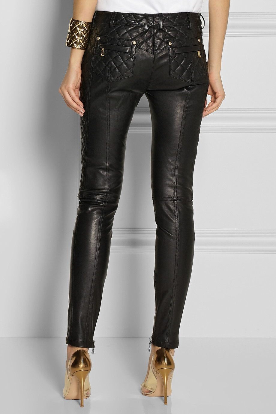 Balmain Quilted Leather Skinny Pants in 