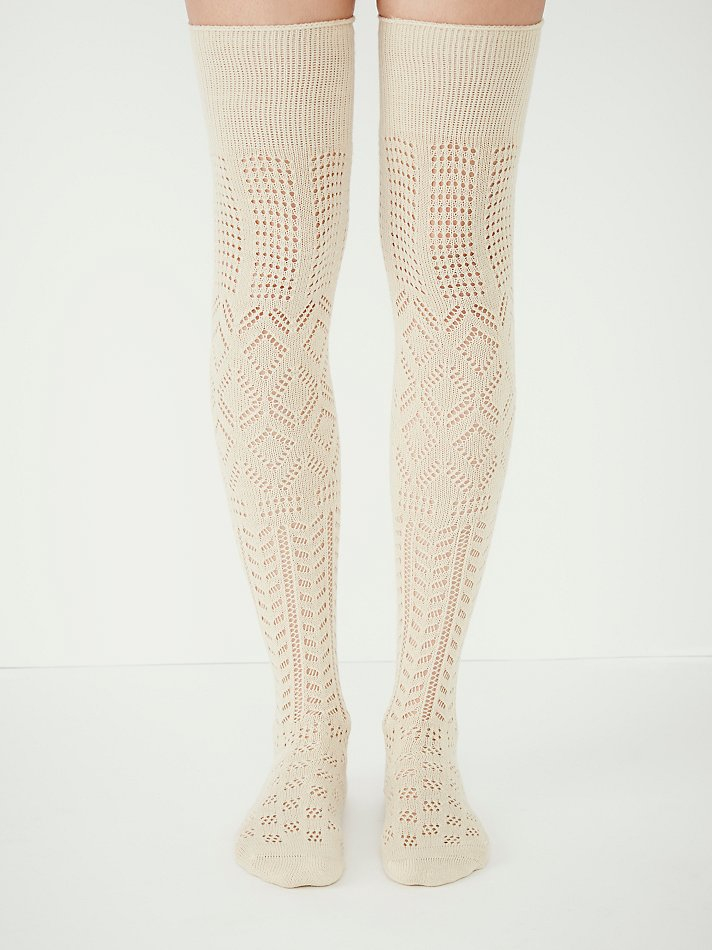 Free people Womens Amazing Pointelle Thigh High in Beige | Lyst