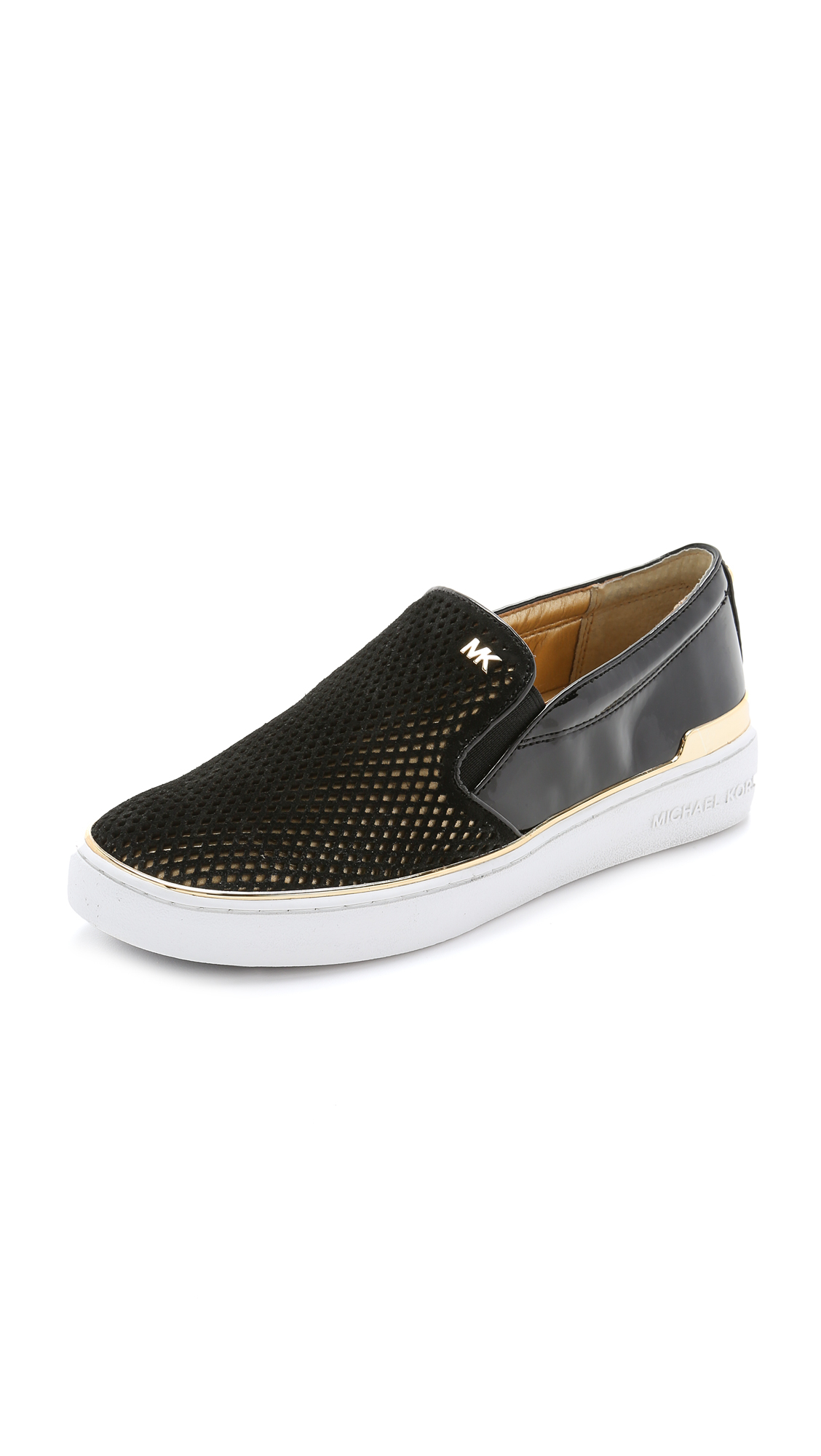 black and gold slip on sneakers