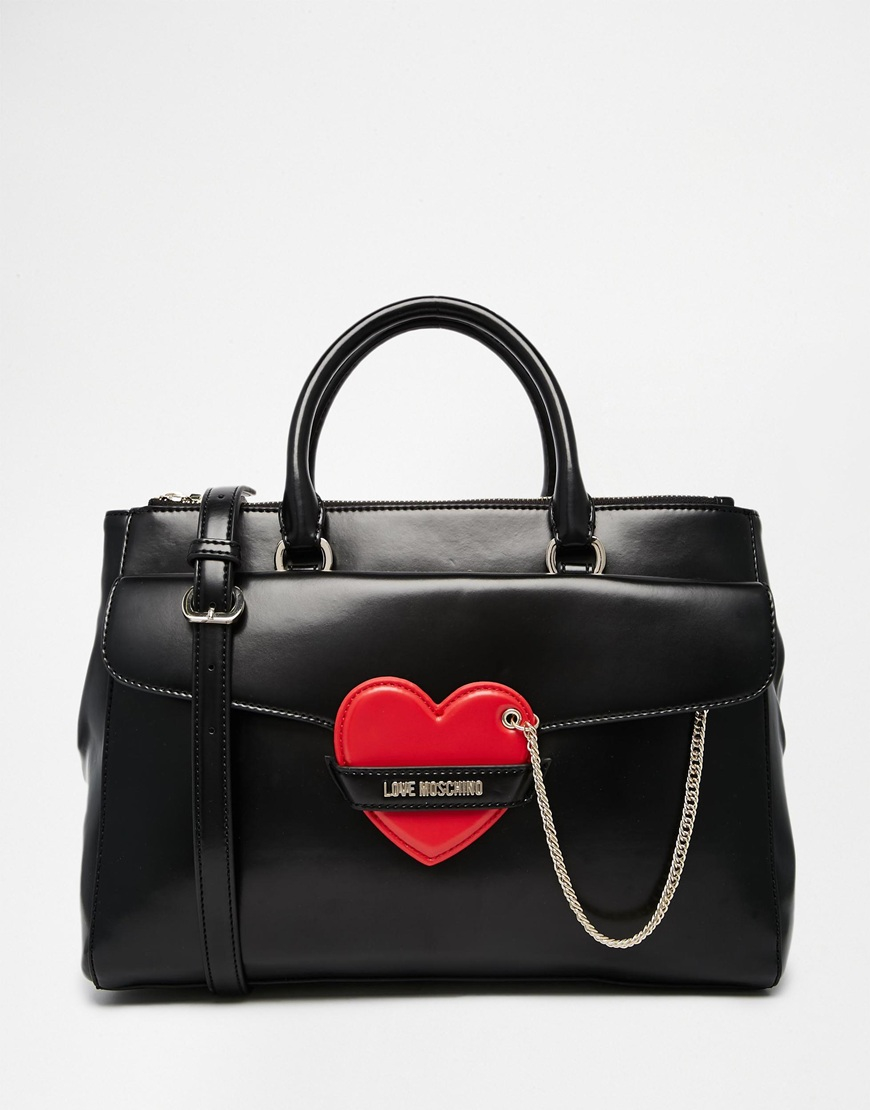 Love Moschino Tote Bag With Heart Detail in Black | Lyst