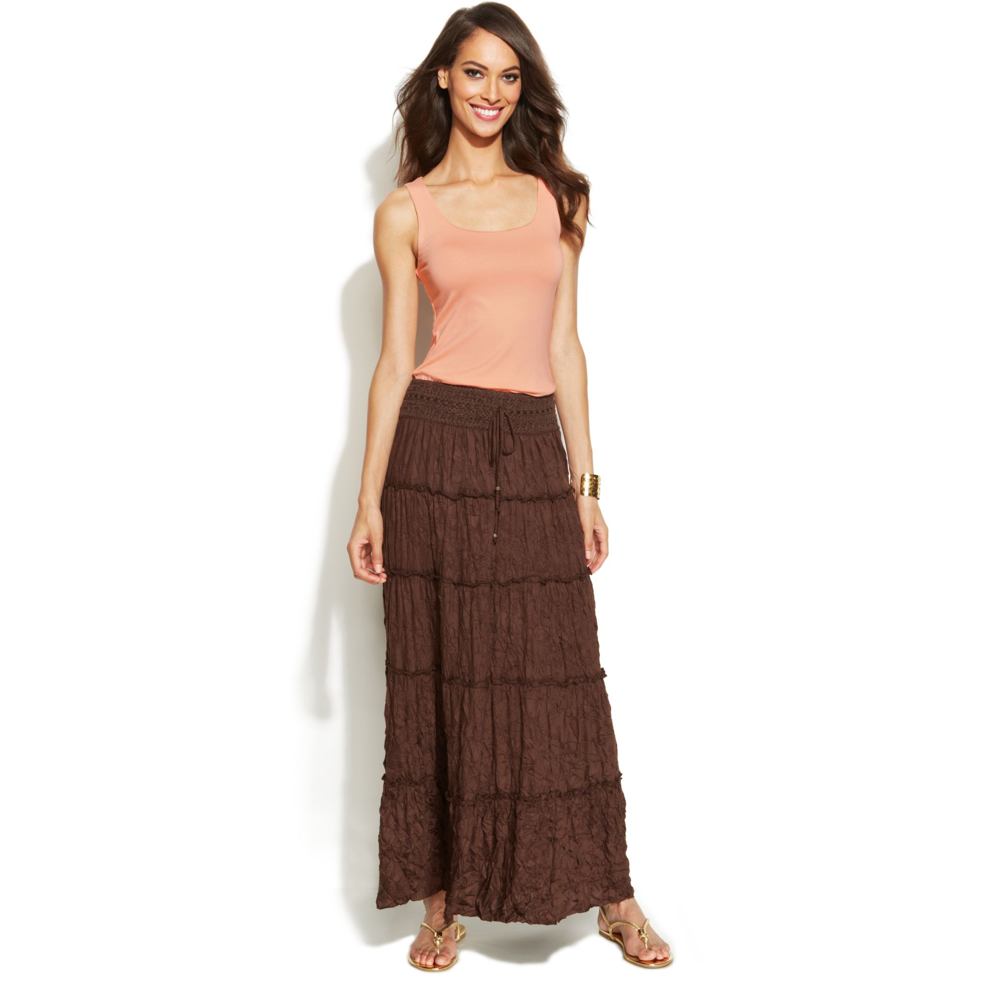 Inc international concepts Tiered Maxi Skirt in Brown (Double Espresso) | Lyst