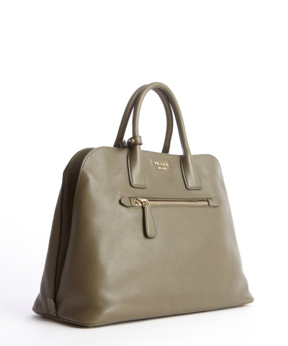 Prada Olive Green Saffiano Leather Zip Top Handle Bag in Green ...  