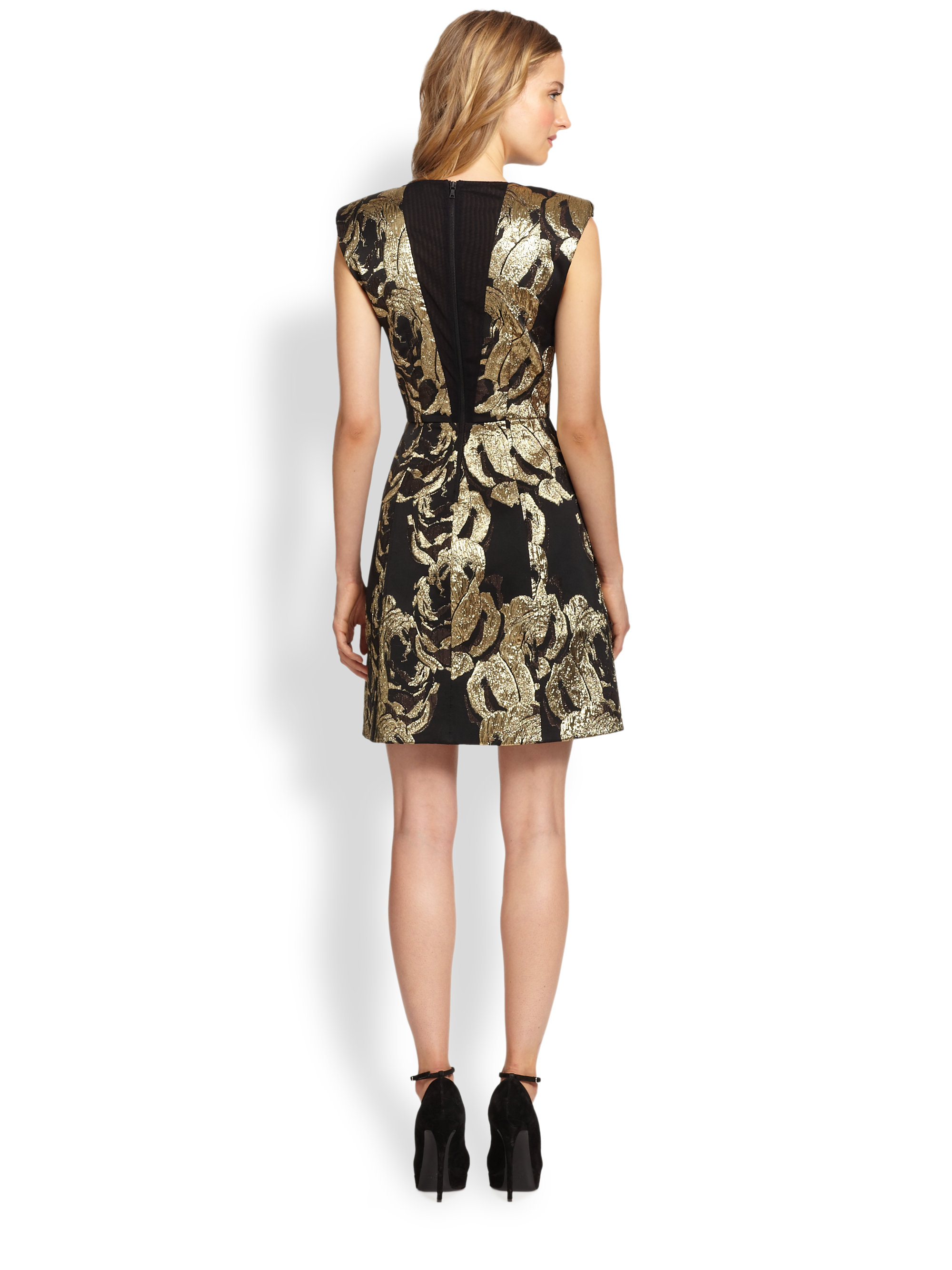alice and olivia black and gold dress