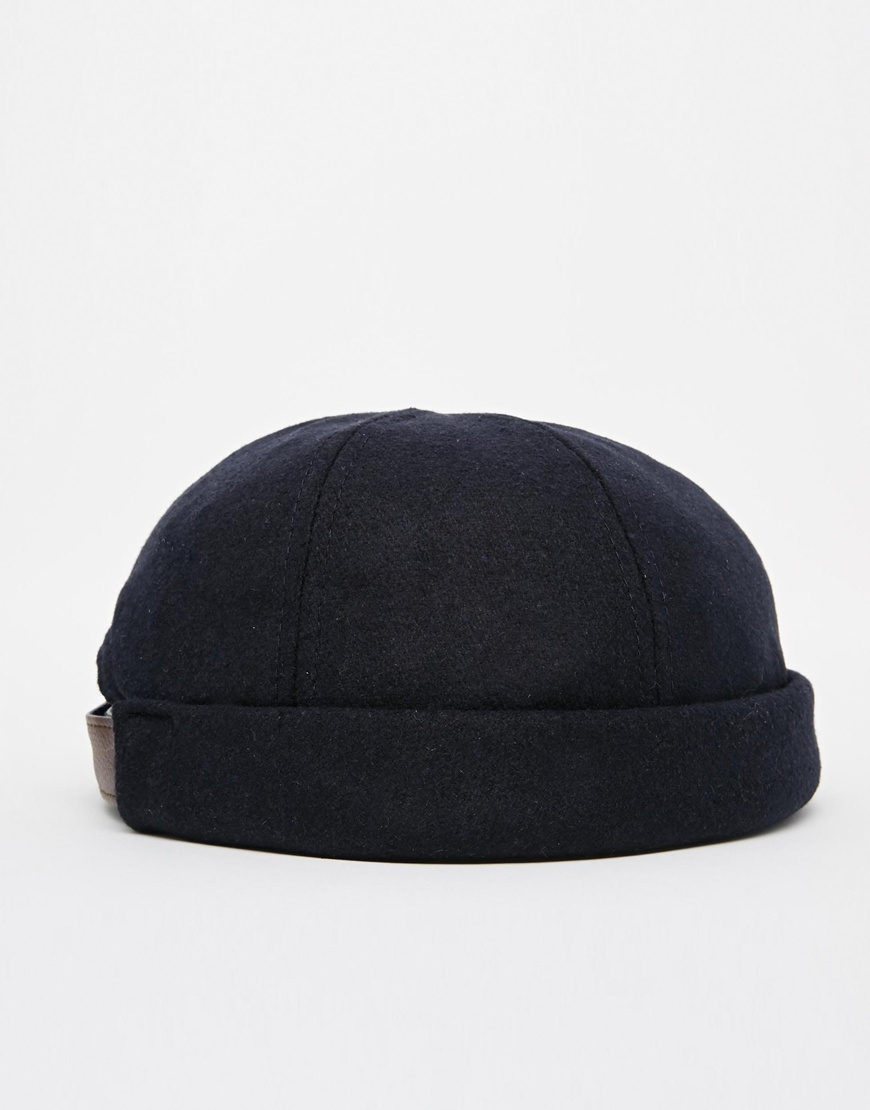 ASOS Docker Hat In Navy Melton in Blue 