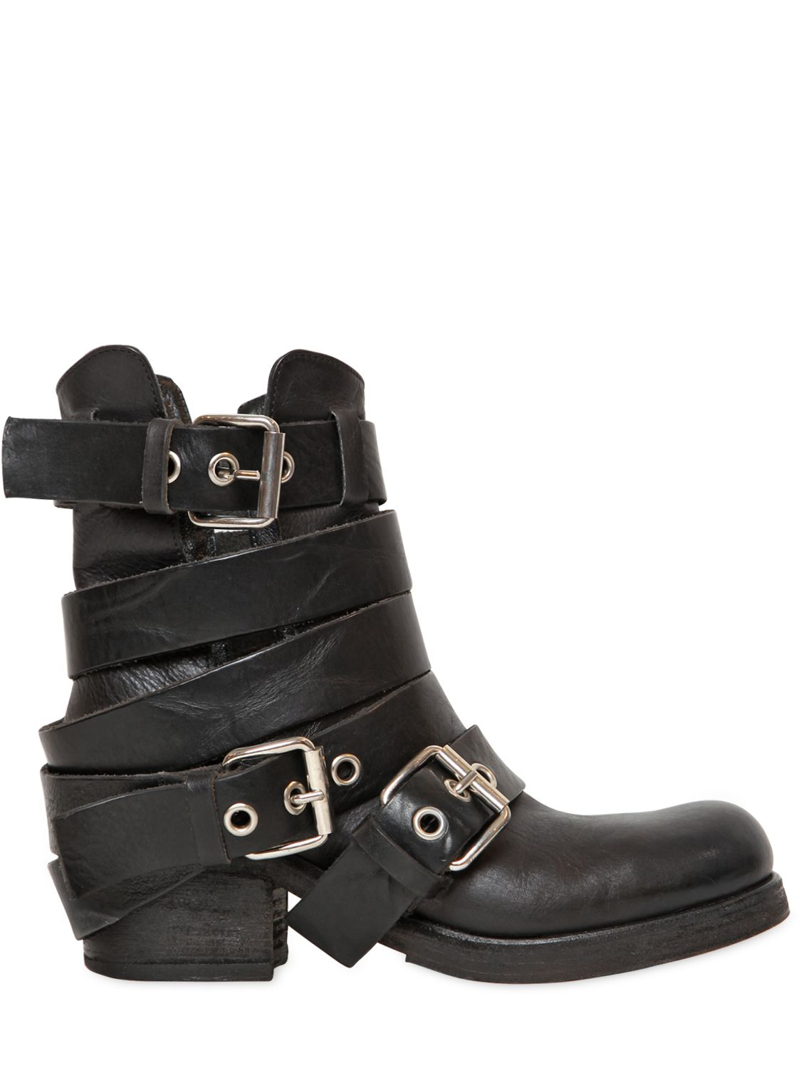 Strategia 50Mm Belted Leather Biker Boots in Black - Lyst