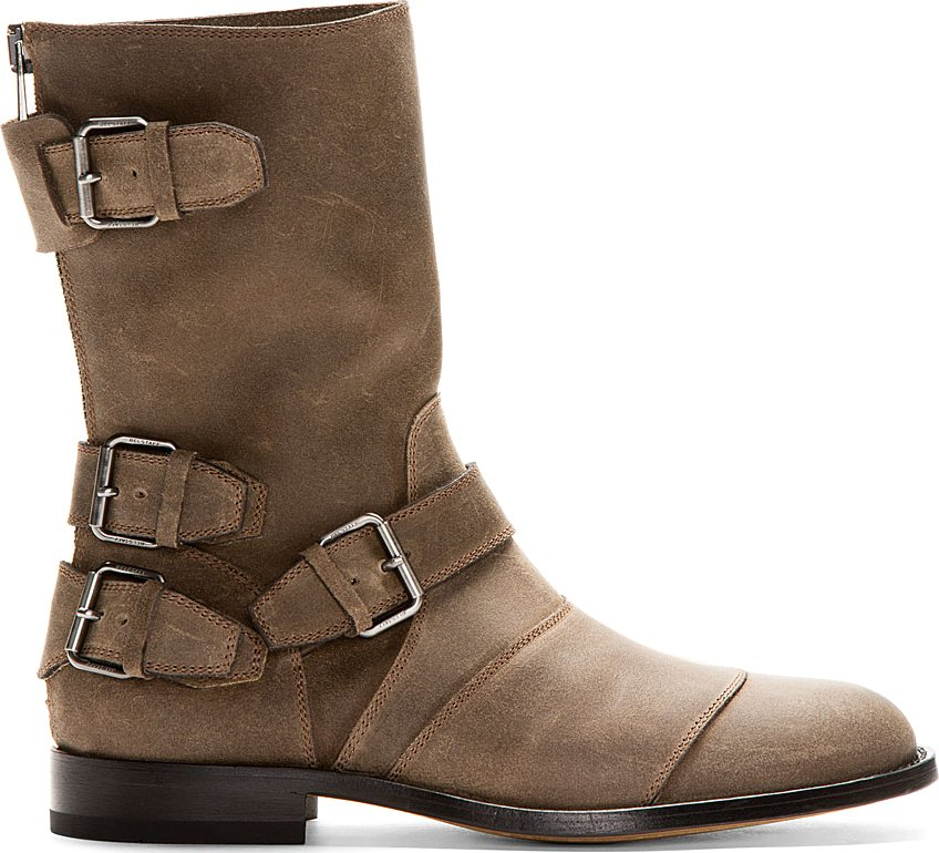 Belstaff Khaki Grey Suede Biker Boot in Natural for Men Lyst